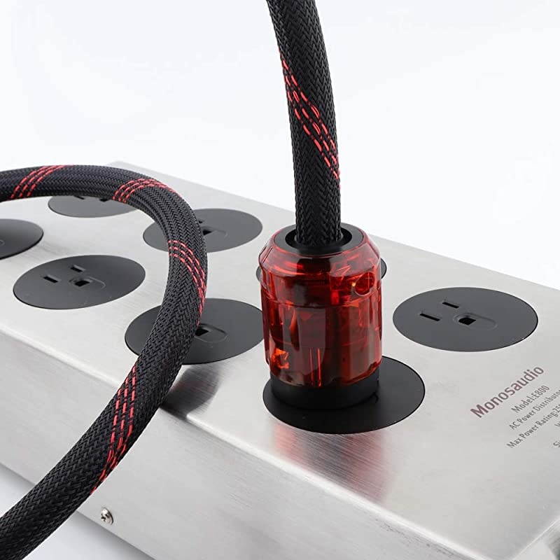 HiFi Audiophile Power Cable 125V 15A,Hi End Braided Sleeve Amplifier Power Cord,Audio AC Power Wire with US Connector Plug (6.6FT/2M)