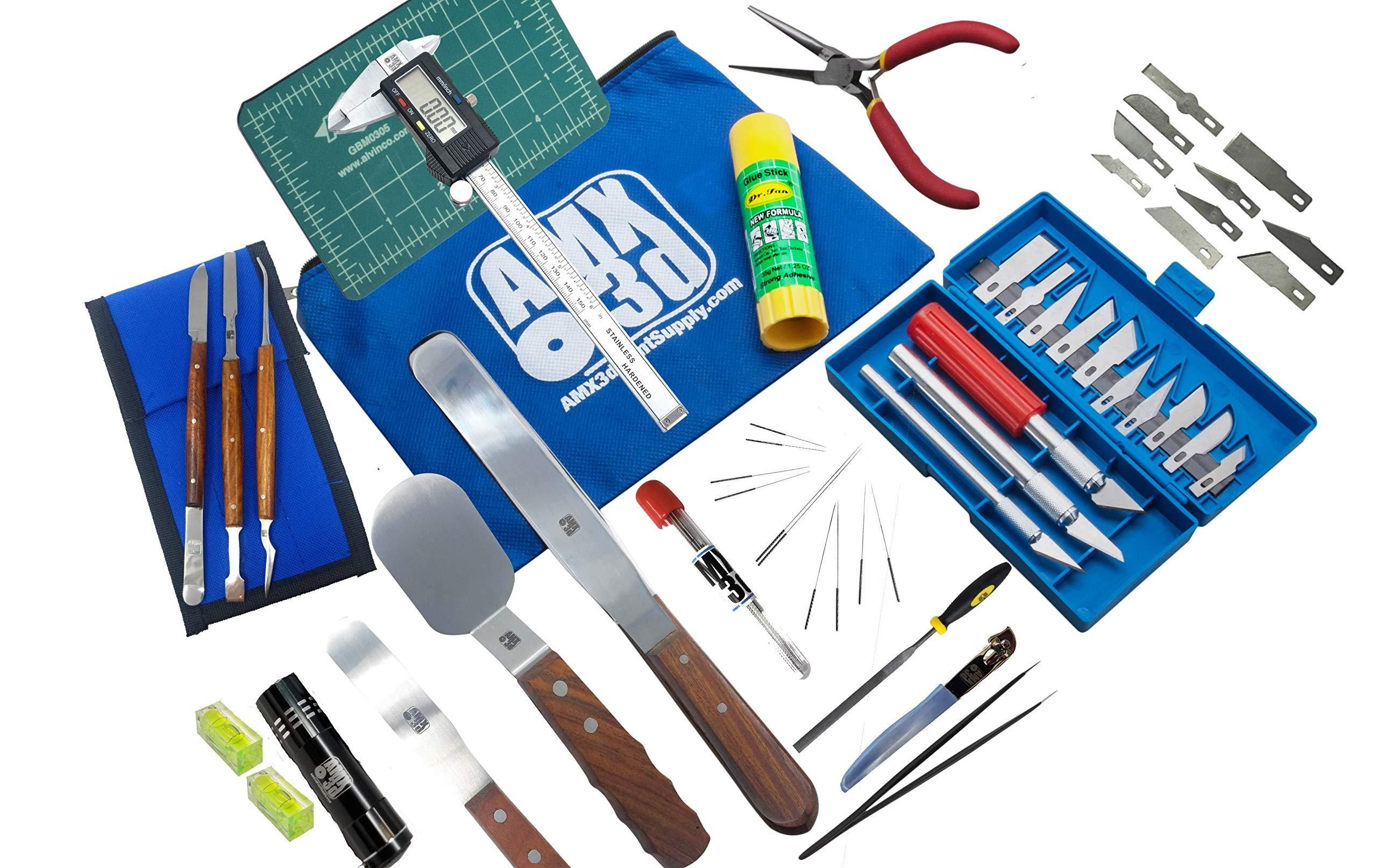 Pro Grade 3D Printer Tool Kit Plus- All The 3D Printing Tools & Accessories to Remove, Clean & Finish 3D Prints Plus Printer Tune-up Toolkit &ndash; Spatulas, Pliers, Tweezers, Caliper, Levels and More