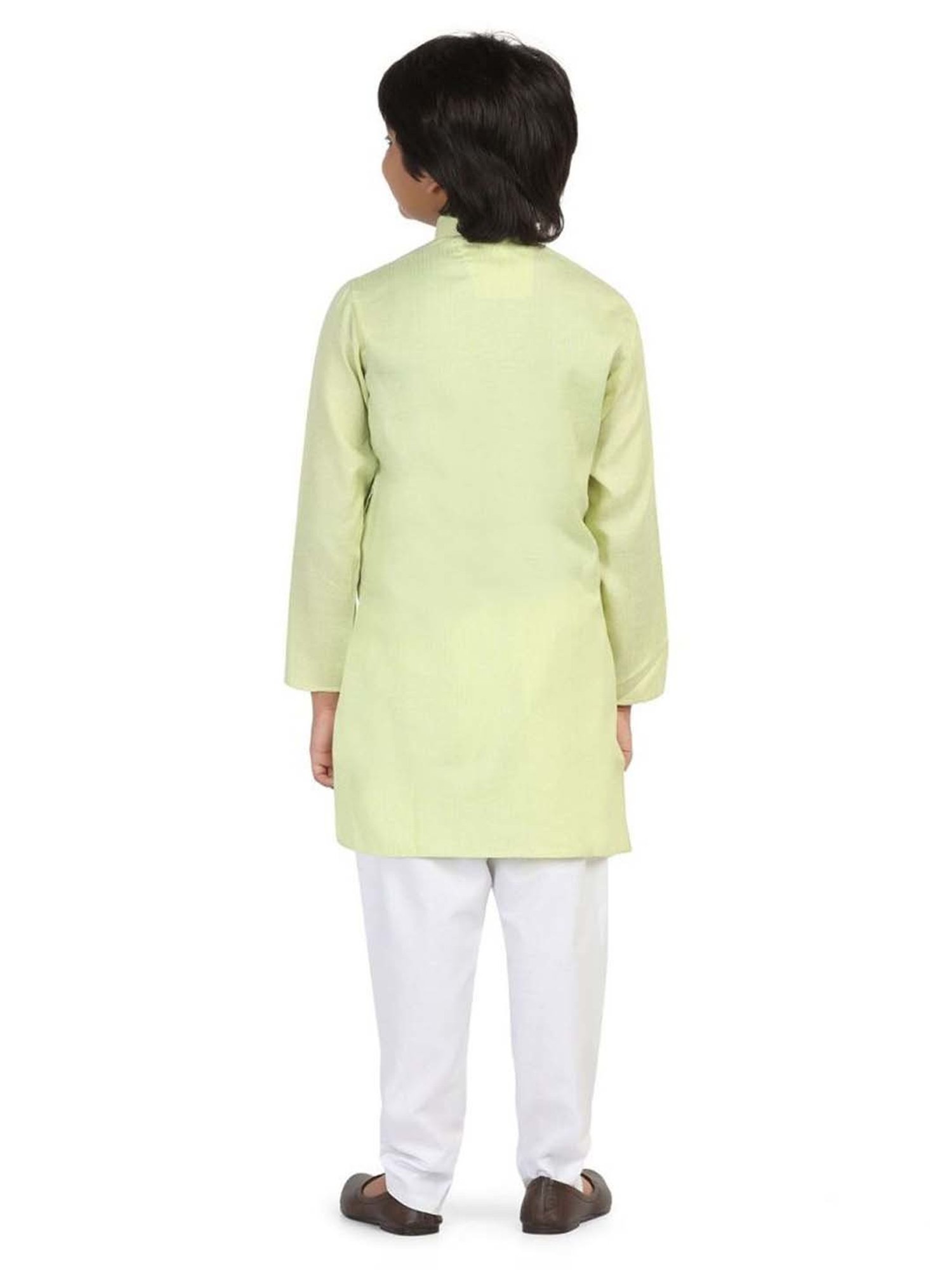 TAHVO Kids Green & White Slim Fit Full Sleeves Kurta Set