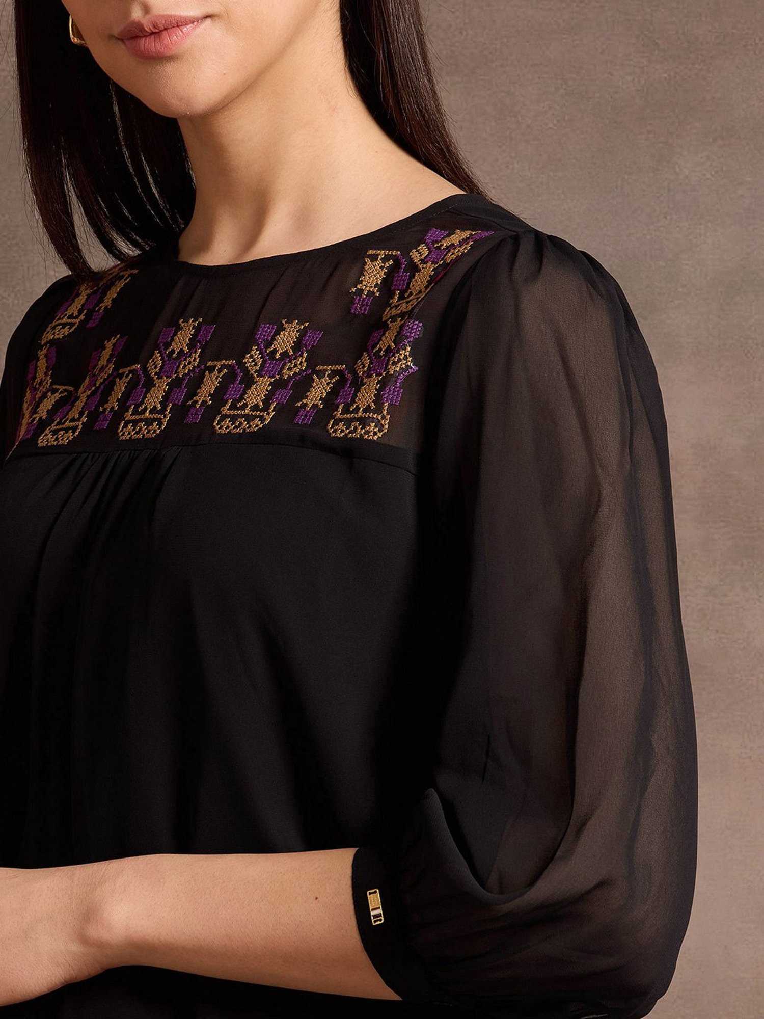 U.S. Polo Assn. Black Embroidered Top