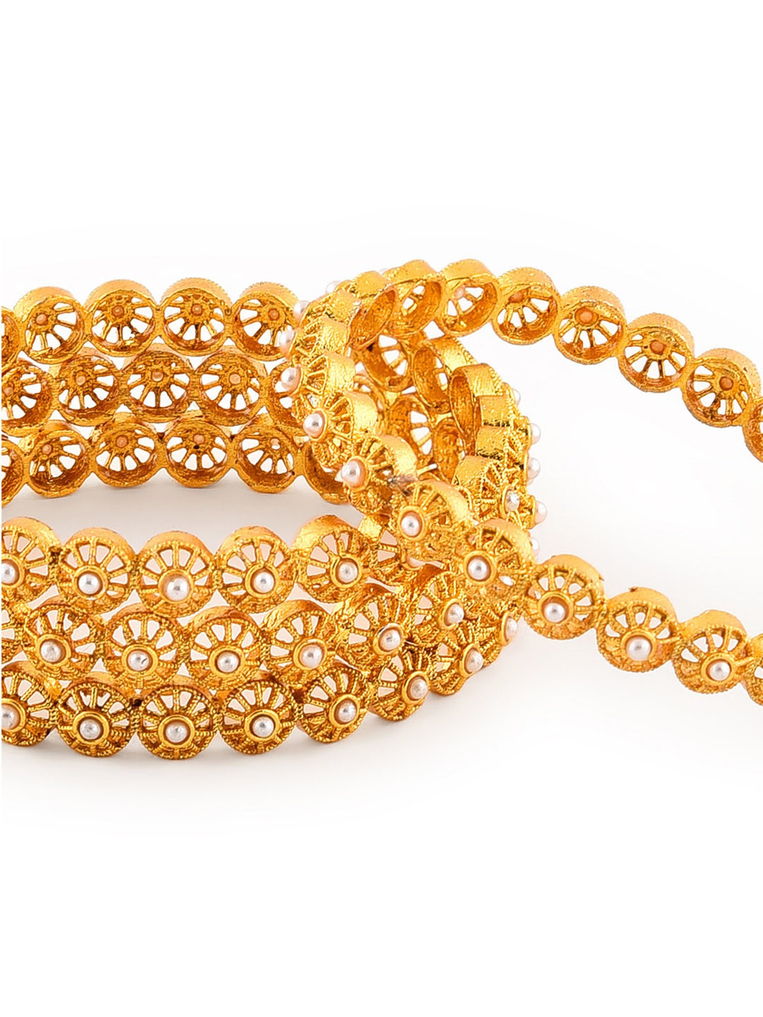 Fida Pearl Spherical Gold-Plated Bangles for Women - Set of 4