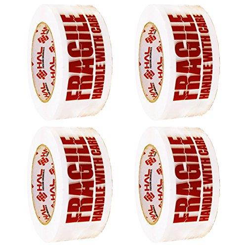 Fragile Printed Tape 2.0" 330 Feet (110 yards) Red/White x 4 Rolls