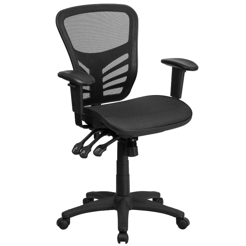 Emma and Oliver Mid-Back Transparent Black Mesh Multifunction Ergonomic Office Chair - Arms