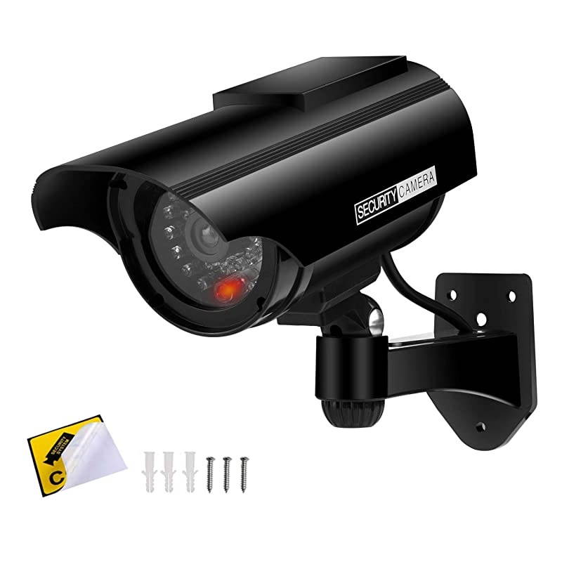 Solar Powered Bullet Dummy Fake Surveillance Camera Security CCTV Dome Camera with LED Flashing Light for OutdoorIndoorHomeBusiness 2 Pack Black1 Pack