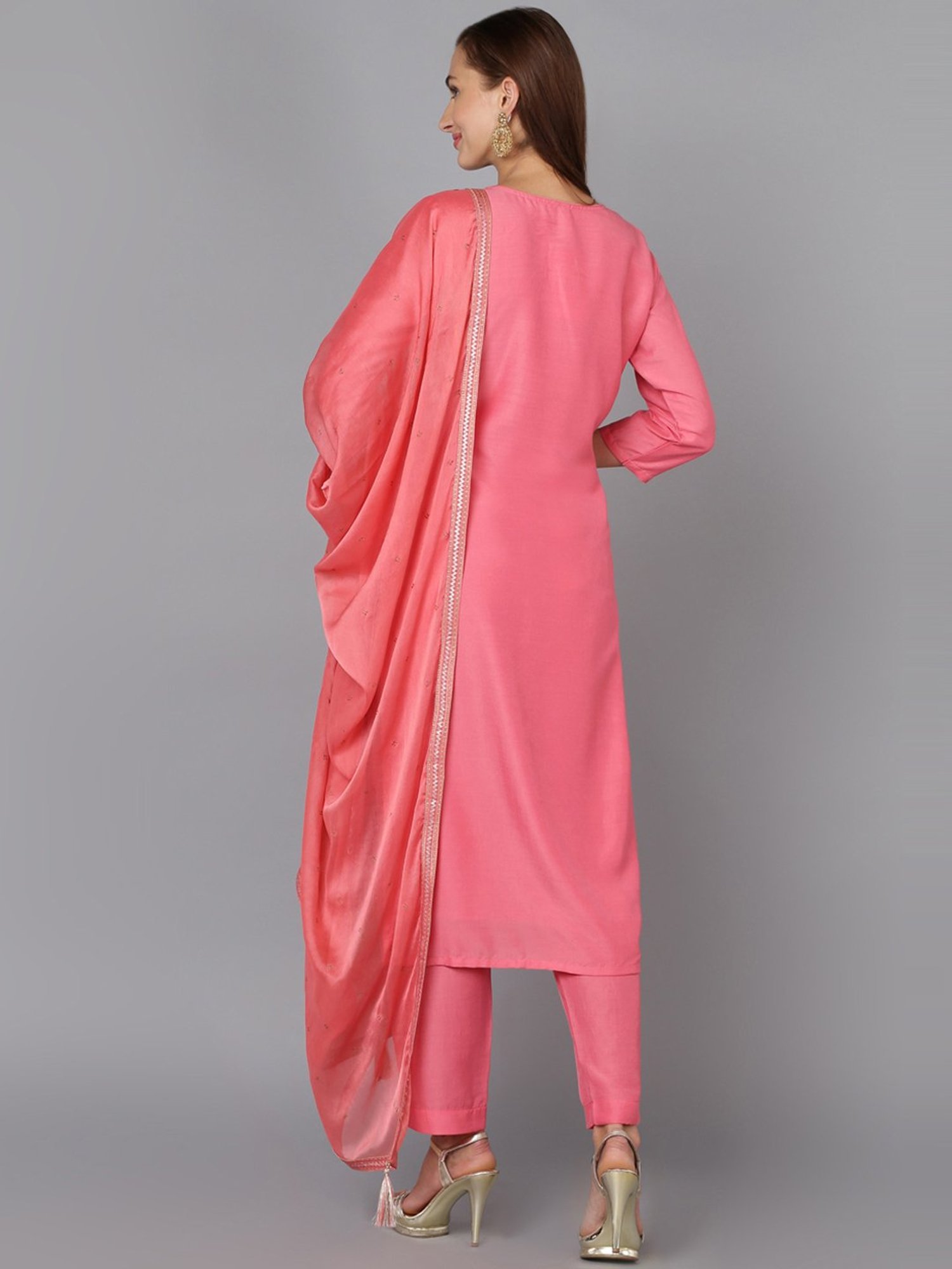 Vaamsi Pink Embroidered Kurta Pant Set With Dupatta
