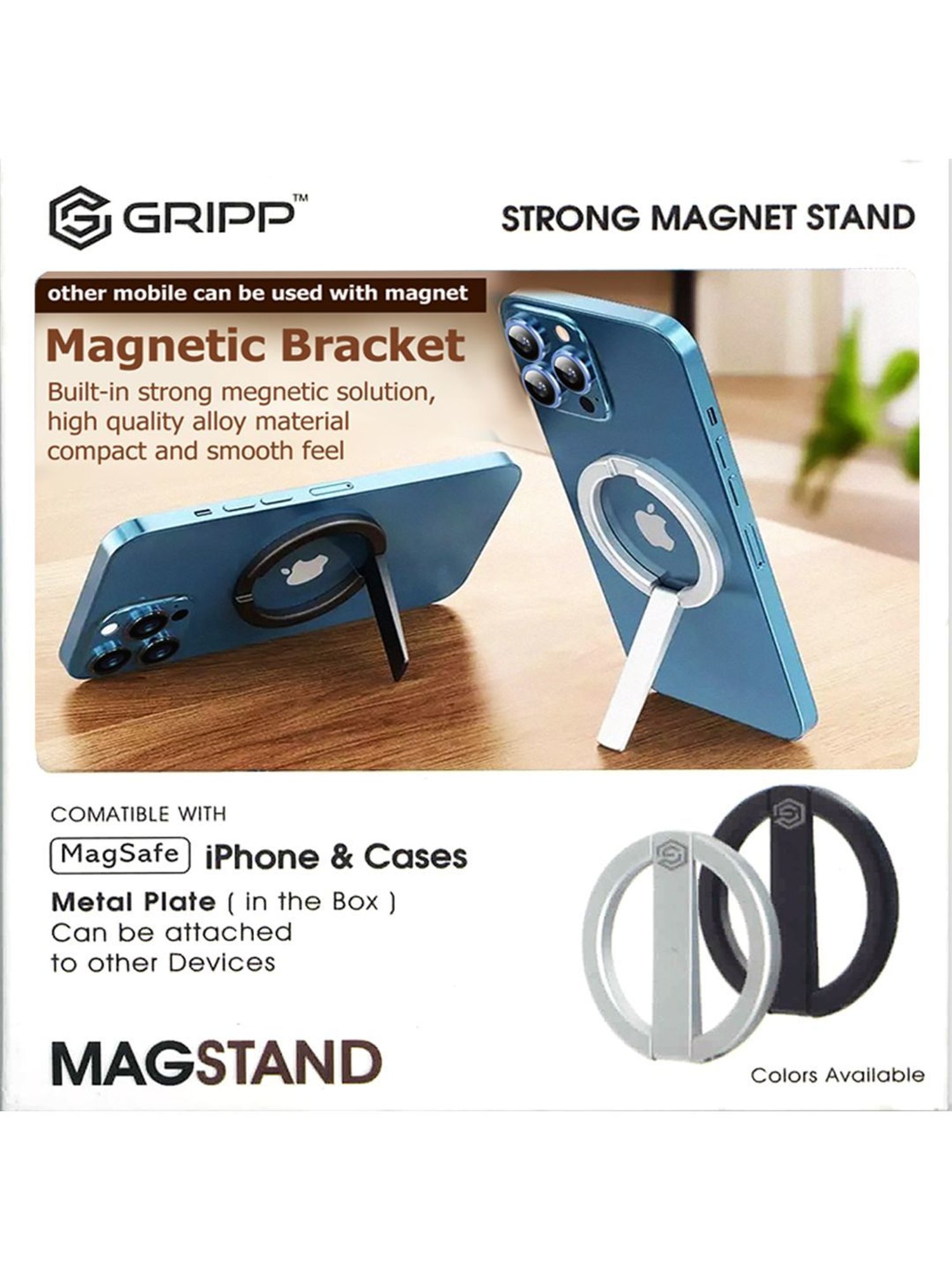 GRIPP MAG Stand Magnetic Metal Phone Kickstand Compatible with iPhone 14/13/12 Series - Silver