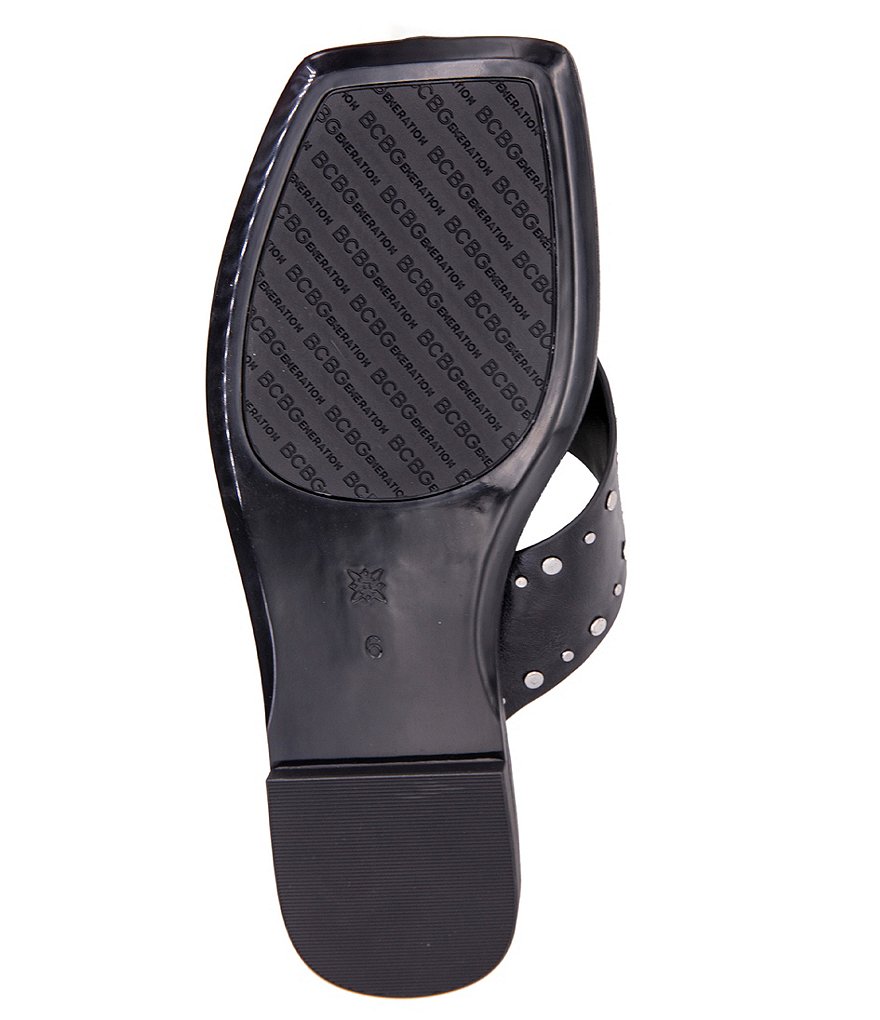 BCBGeneration Ixina Leather Studded Square Toe Thong Sandals
