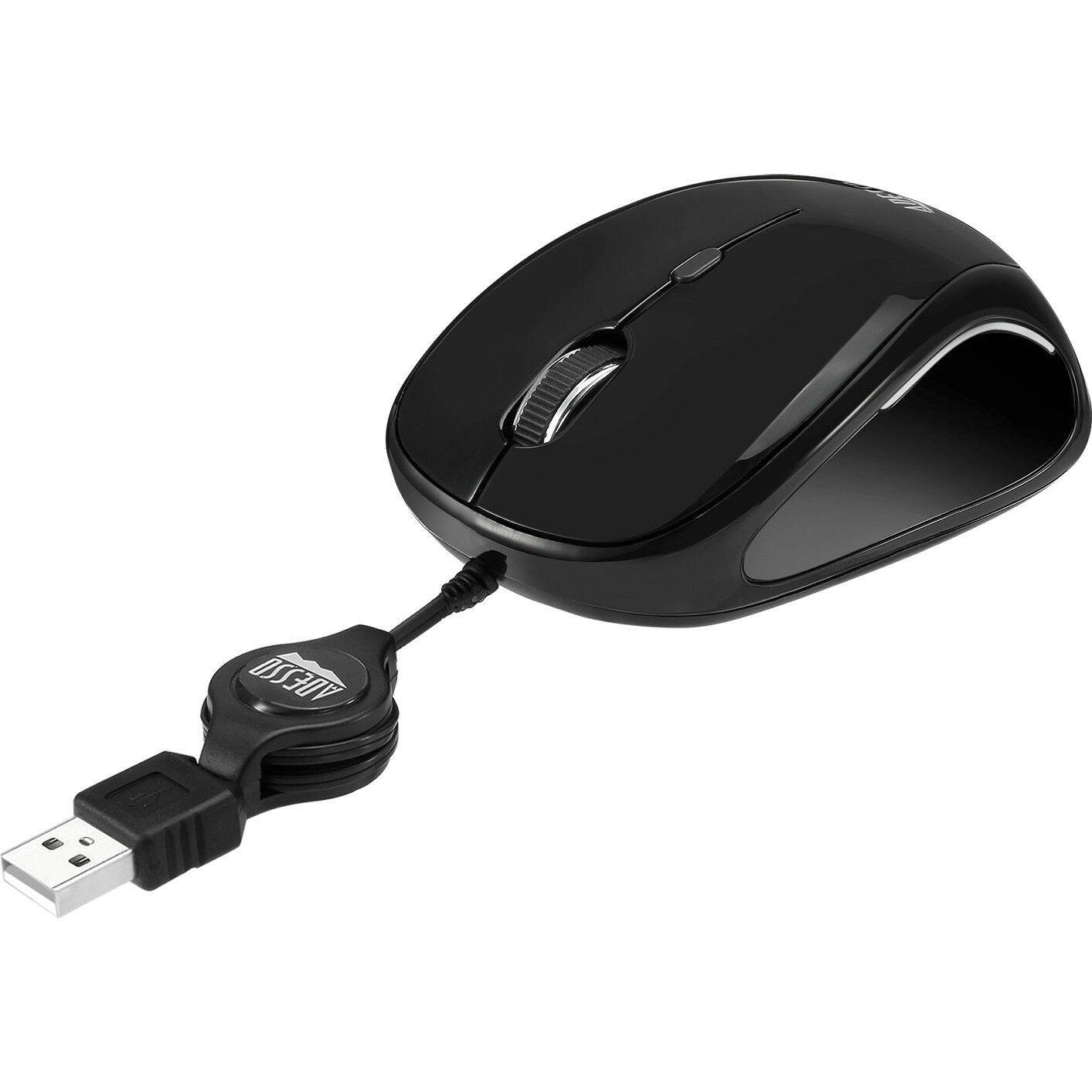 Adesso IMOUSES8B Usb Mini Mouse With Retractable Usb Cable Adjustable 3 Level 3 Buttons 1600 dpi