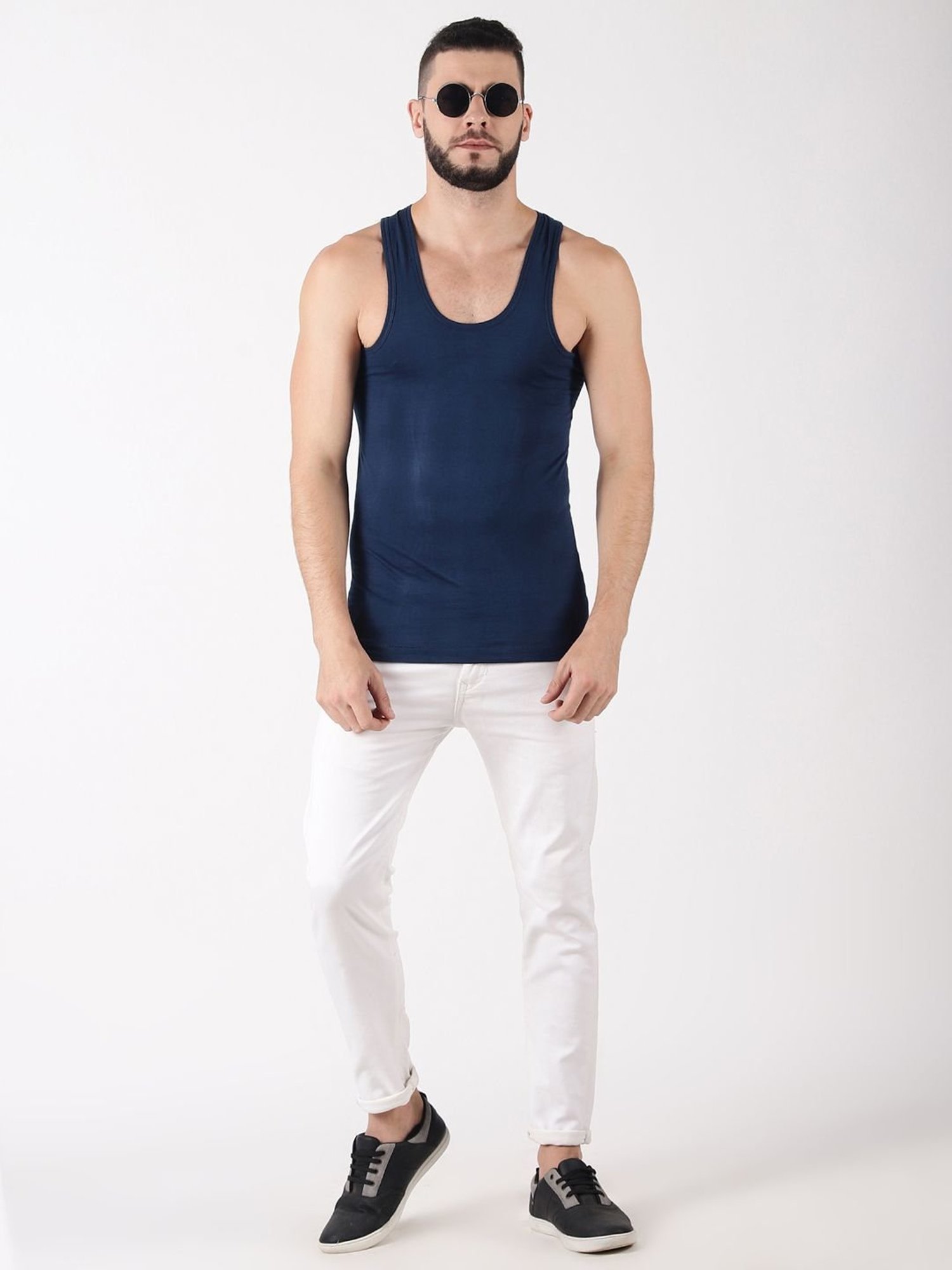 Cantabil Navy Blue Cotton Regular Fit Vest