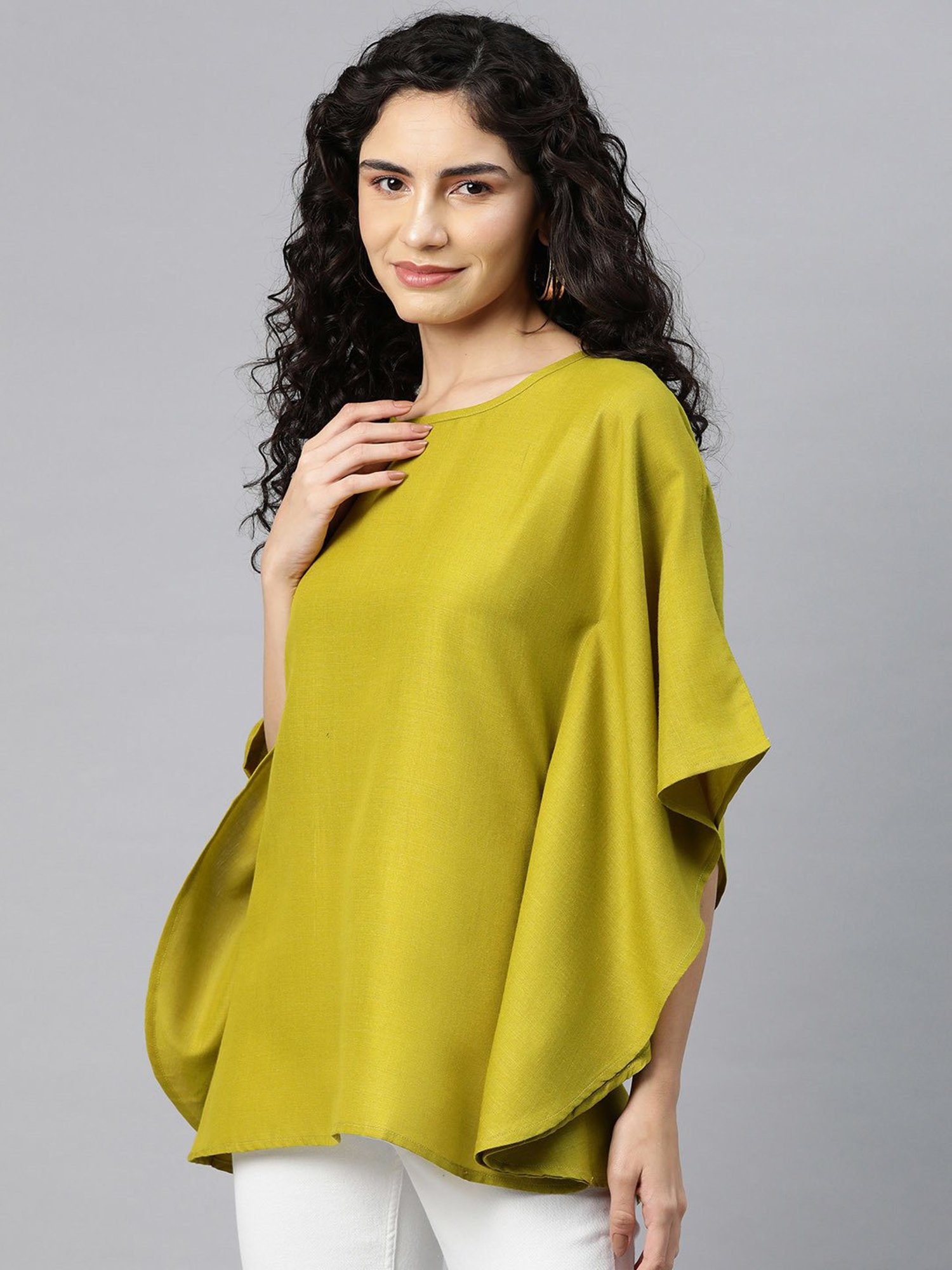 Cottinfab Lime Green Regular Fit Kaftan Top