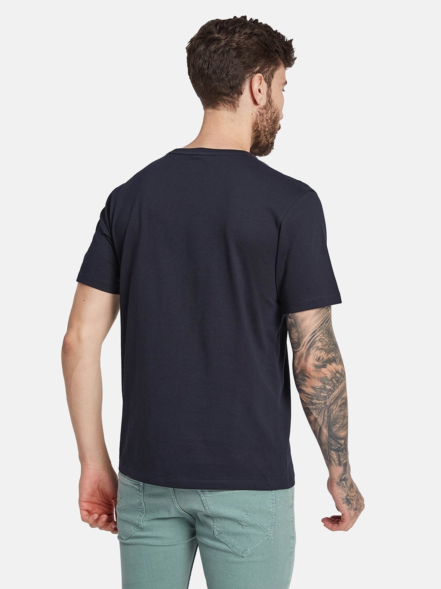 Octave Dark Navy Cotton Regular Fit Striped T-Shirt