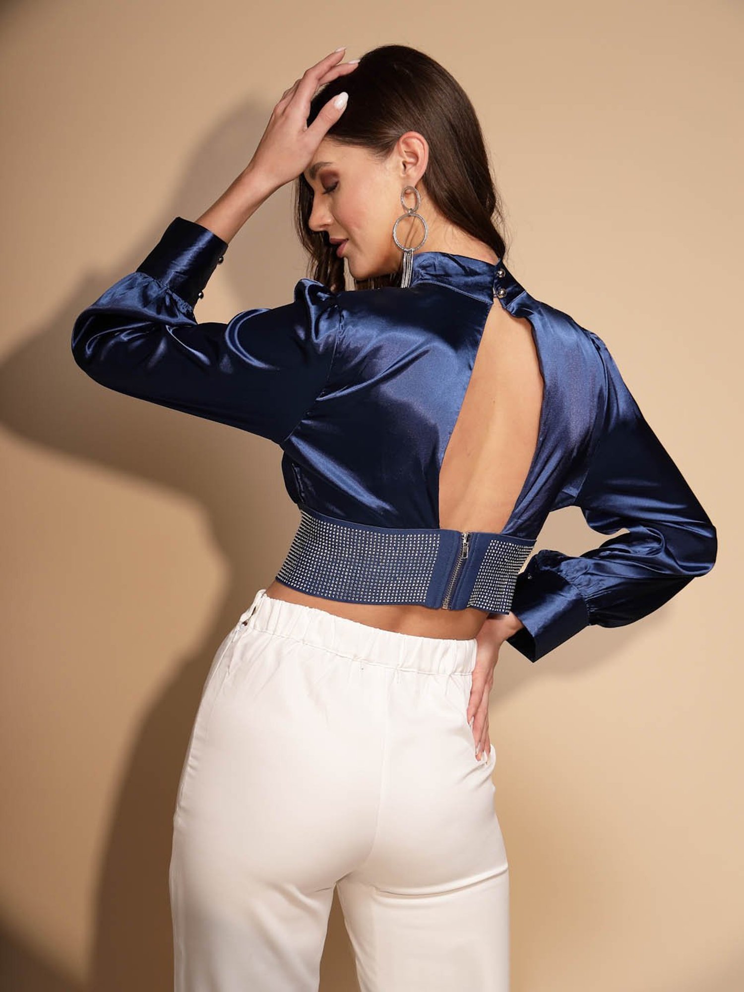 Global Republic Blue Embellished Crop Top