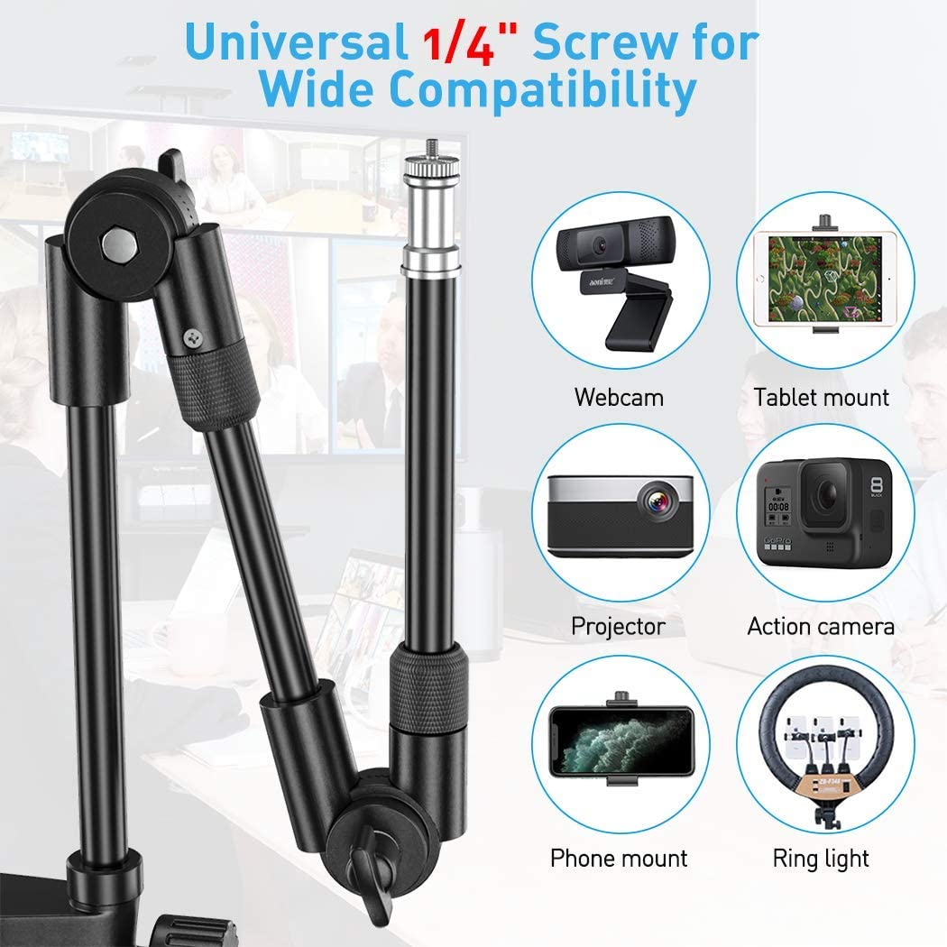 Webcam Stand Camera Mount with Phone Holder, KDD 25 Inch Foldable Flexible Gooseneck Clamp Table Mount for Cell Phone, Logitech C270 C922 C930e C920S C920 C615 C960 Brio, Gopro Hero 8 7 6 5 4