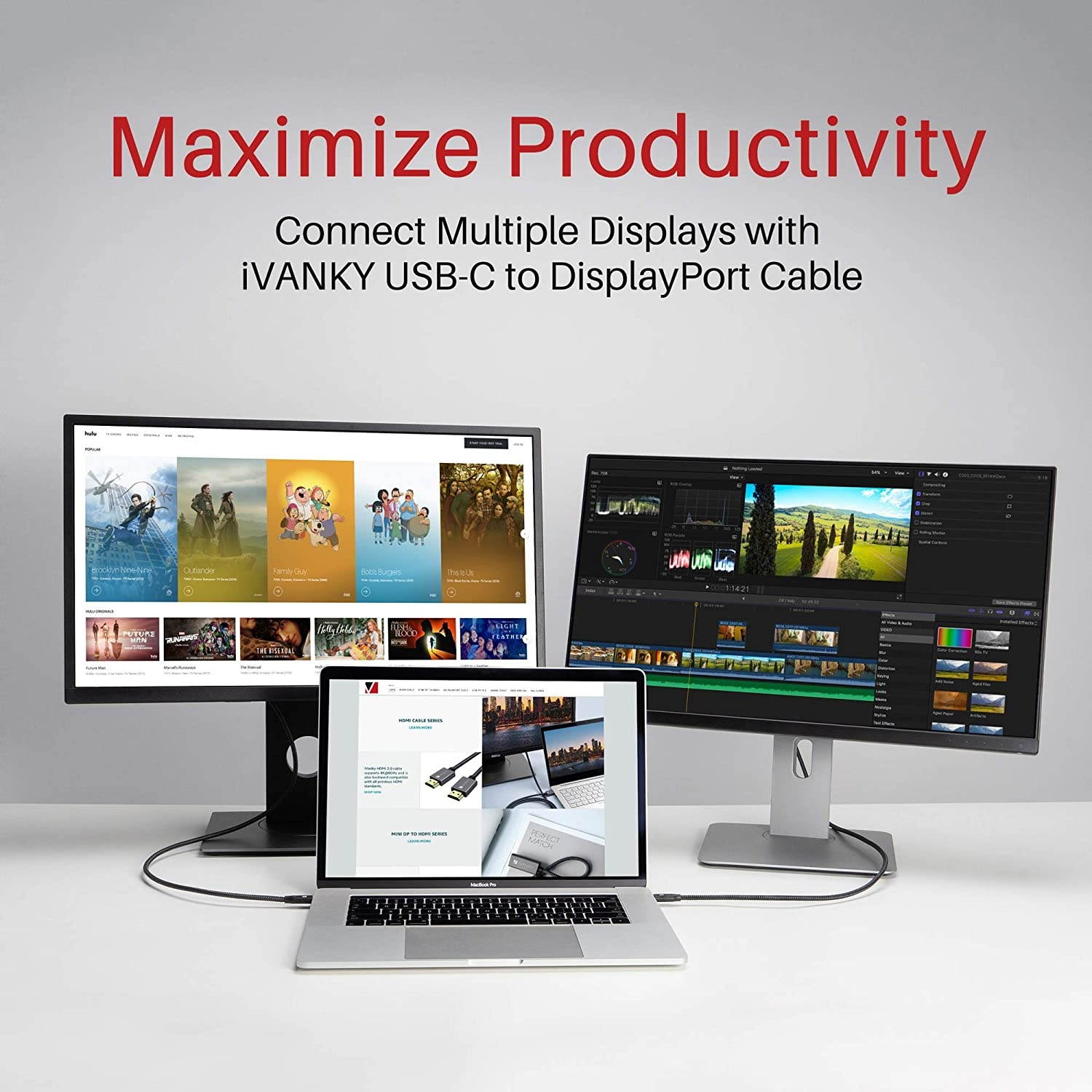 USB C to DisplayPort Cable [4K@60Hz] 6.6ft iVanky [Aluminum Shell High Speed] Thunderbolt 3 to DisplayPort Cable Compatible for MacBook Pro 2018/2017 Galaxy S9/S8 XPS 15/13 Surface Book 2 - Black