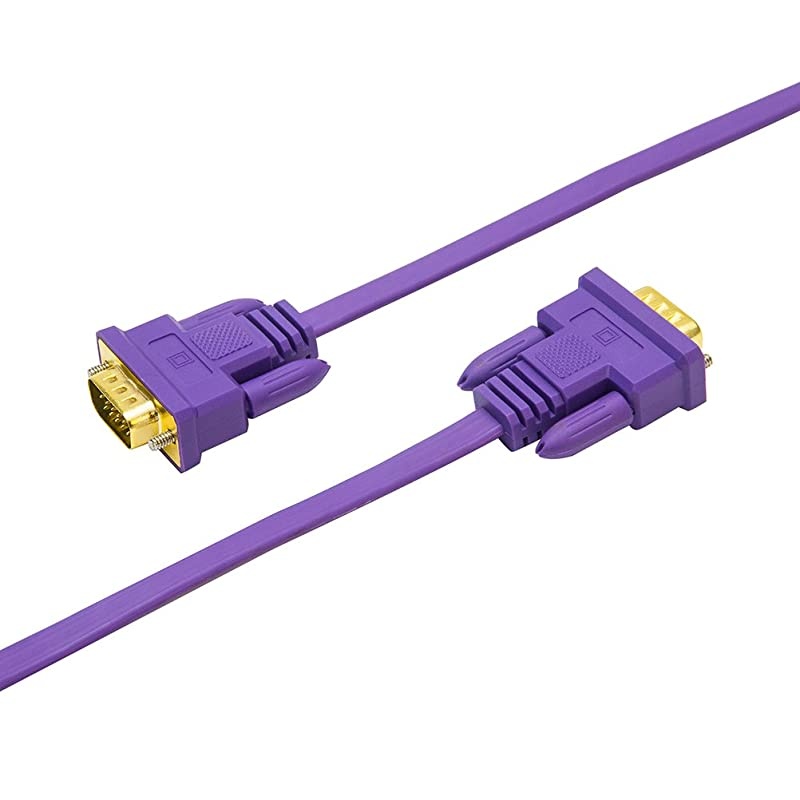 Flat Slim 100ft VGA Cable Male to Male Port for Computer Monitor Laptop Projector Purple 30m