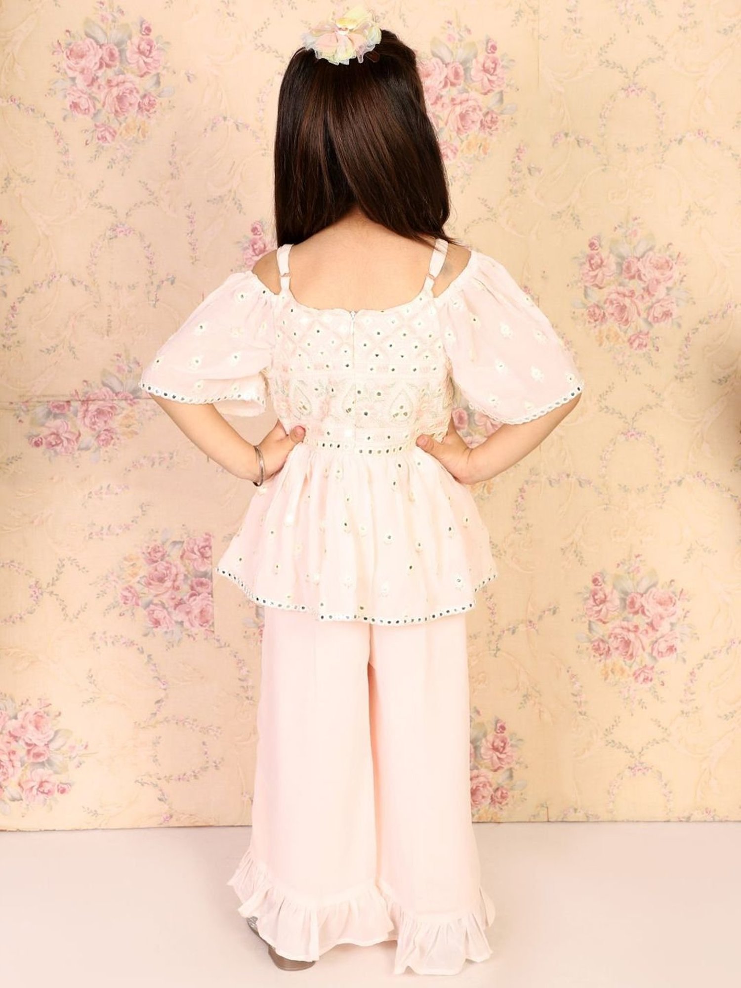 TWISHA Kids Peach Embroidered Top Set