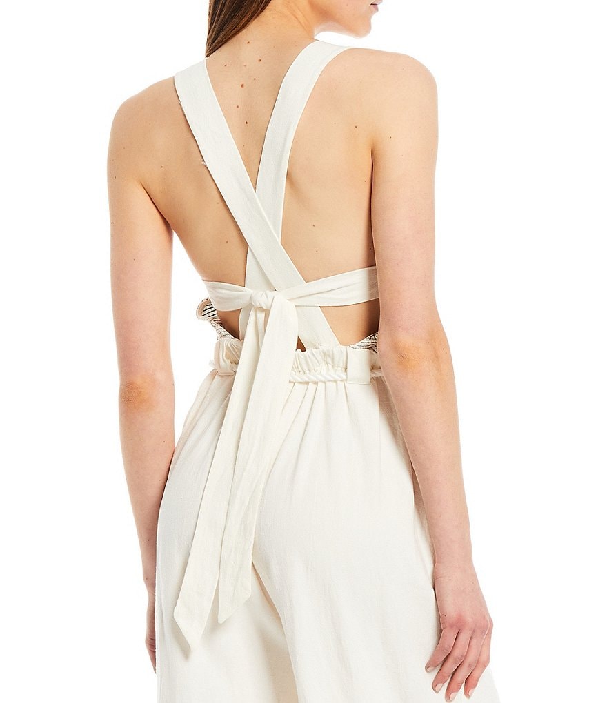 Free People Sienna Square Neck Sleeveless Smocked Open Back Jumpsuit