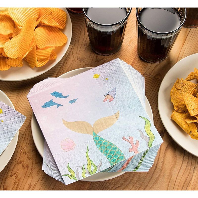 Blue Panda 150 Pack Mermaid Party Supplies, Disposable Luncheon Napkins (6.5 x 6.5 In)