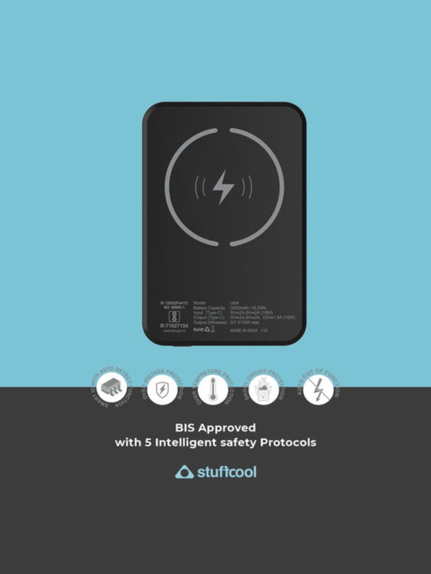 Stuffcool Click 5000mAh Magnetic Wireless Powerbank (Black)