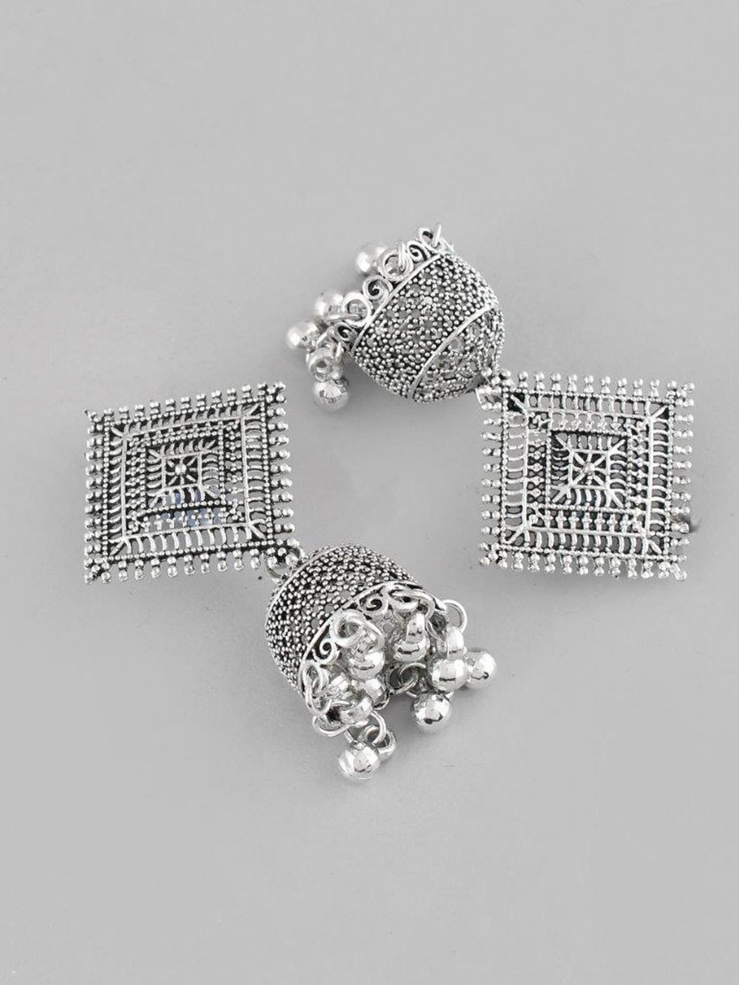 VOJ Silver Plated Oxidised Jhumka for Women