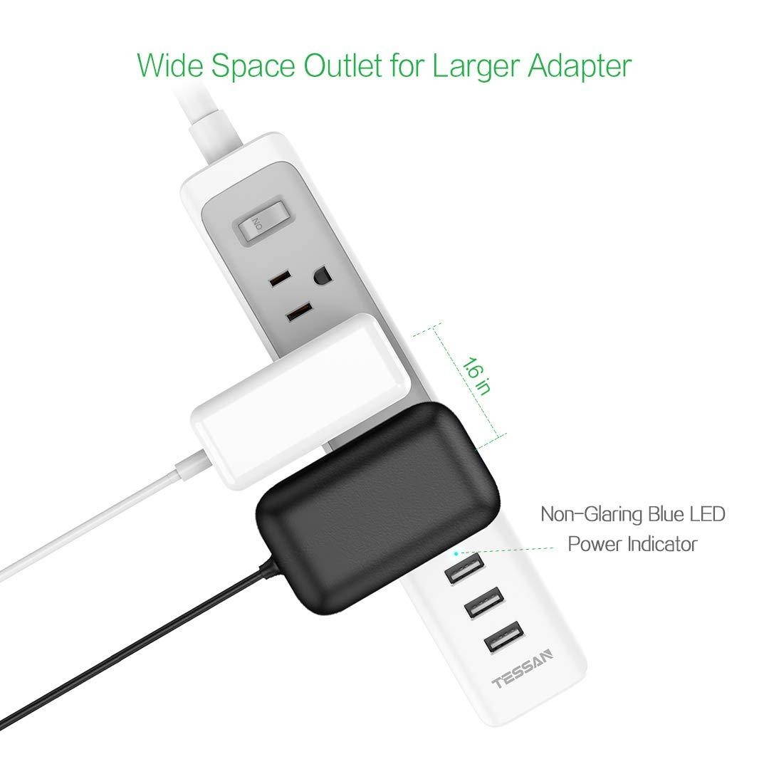 Flat Plug Power Strip with USB, TESSAN Slim Nightstand Desktop Charging Station with 3 USB Charger 3 Electrical Outlet, 5 ft Extension Cord Long Power Strip Mountable for Home, Office Dorm Essentials