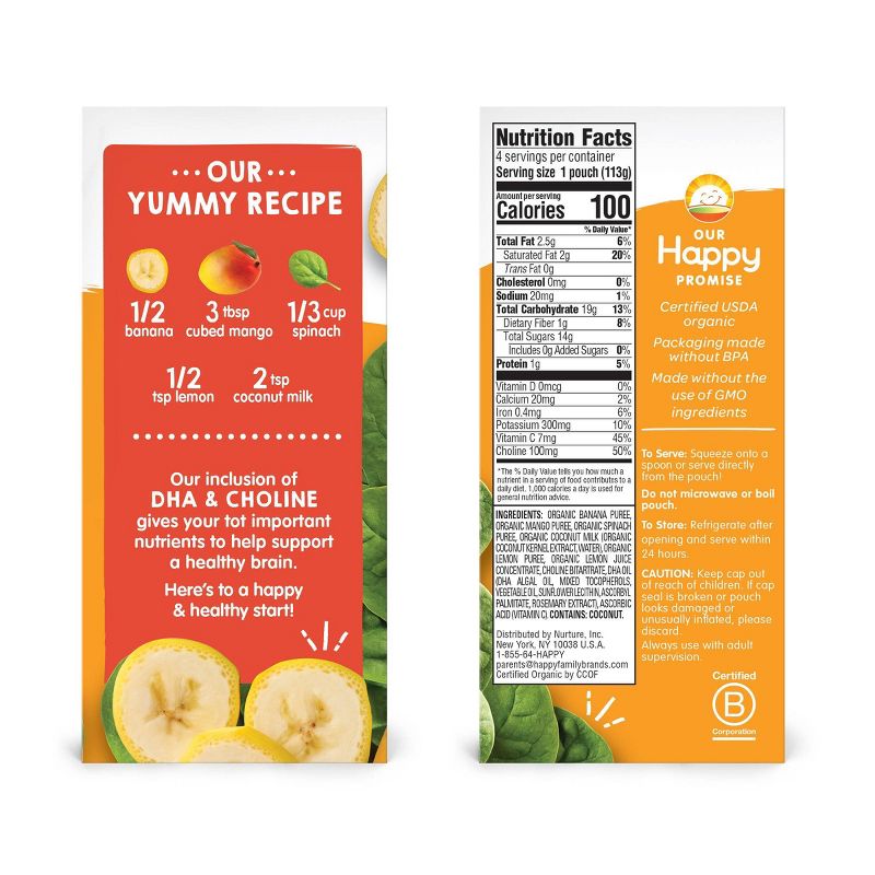 HappyTot Super Smart 4pk Organic Bananas Mangos & Spinach with Coconut Milk - 16oz