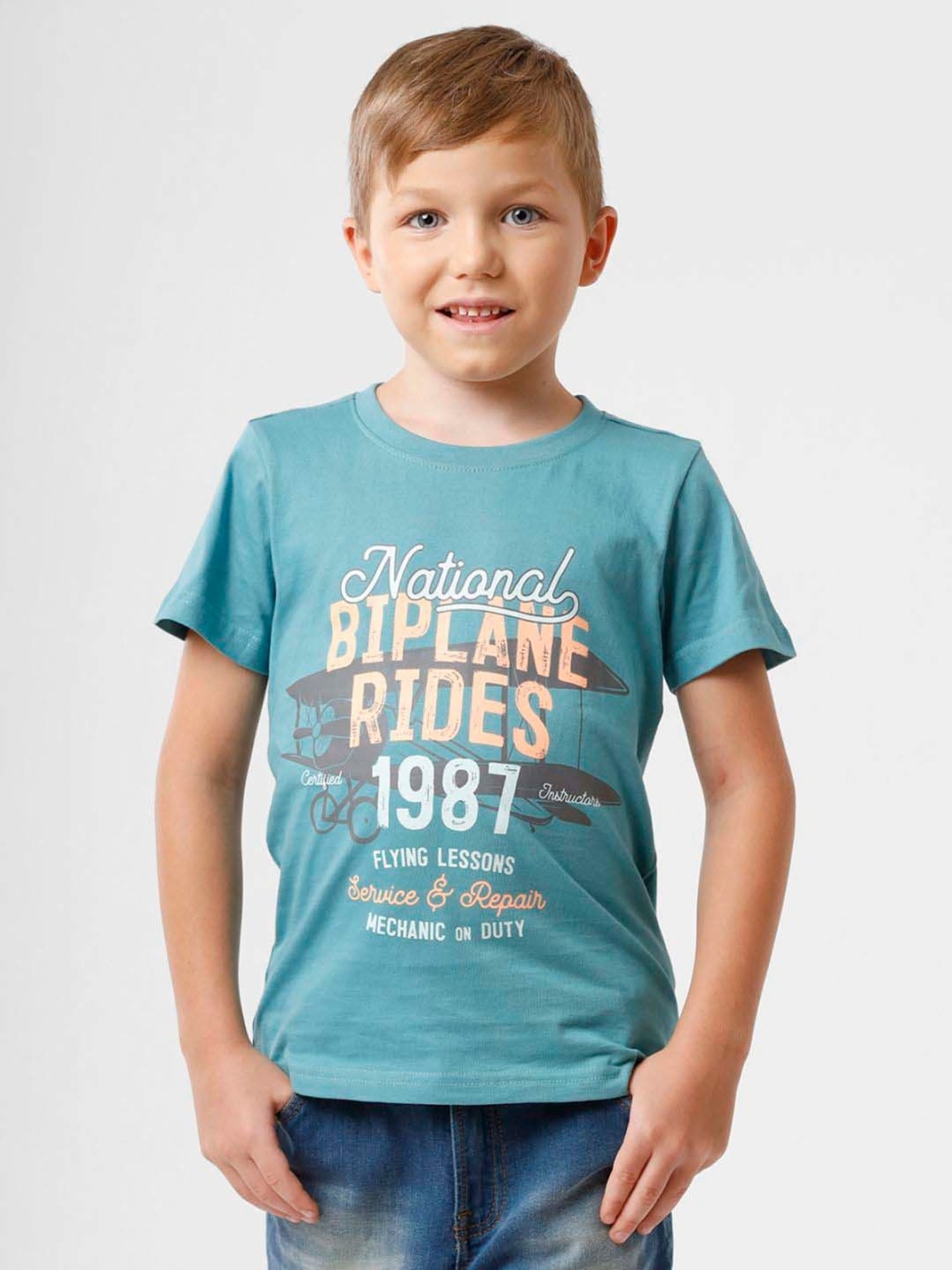 Kate & Oscar Kids Blue Cotton Printed T-Shirt