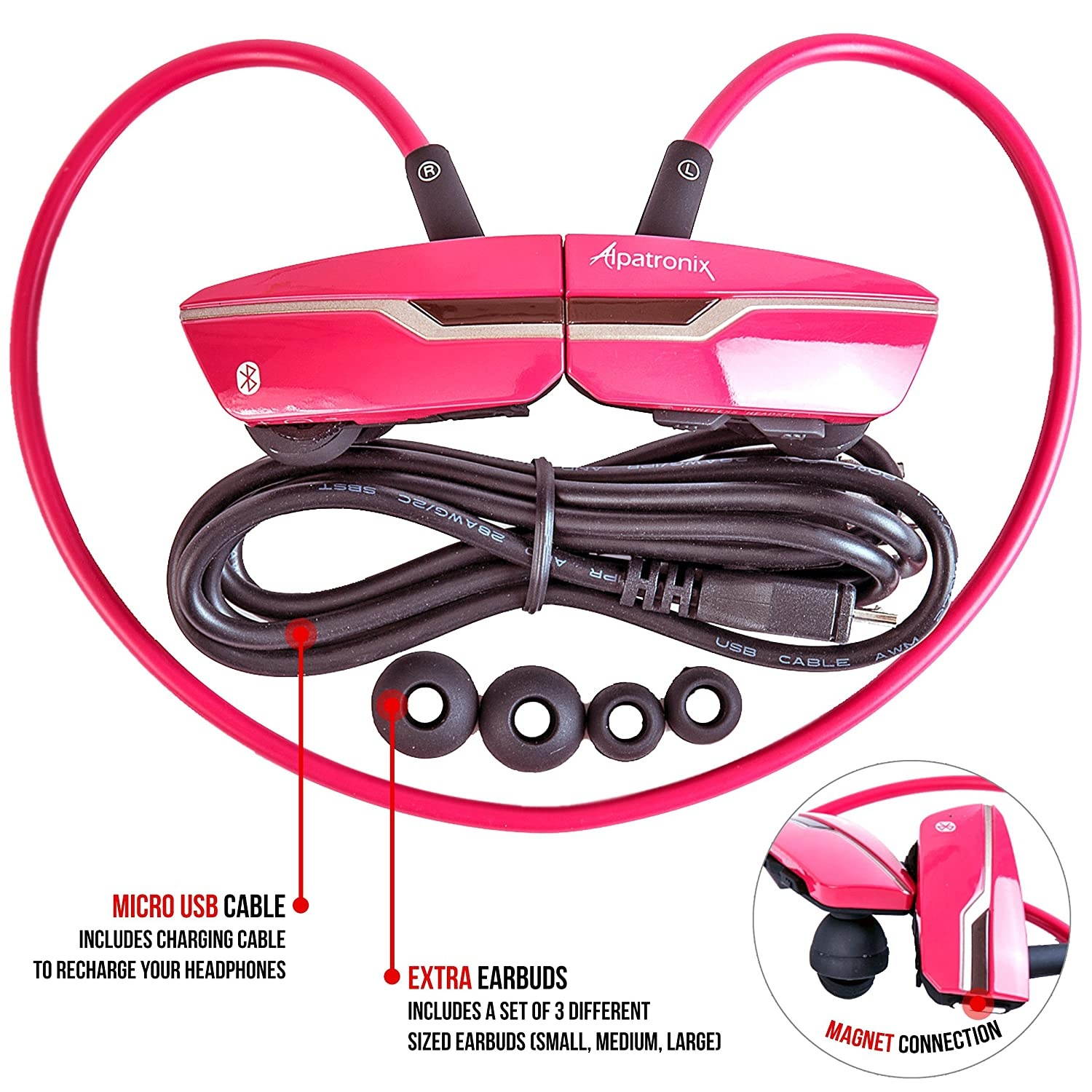 Alpatronix Bluetooth Headset, HX200 Active Universal Bluetooth Wireless Noise-Isolation Stereo Earbuds with Mic, Volume/Playback Controls for Smartphones, Computers, Laptops & Tablets - (Pink)