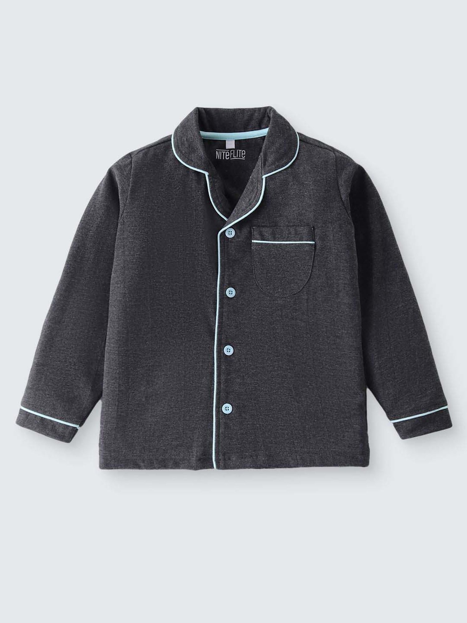 Nite Flite Girls Charcoal Grey Cotton Solid Full Sleeves Top and Pyjama