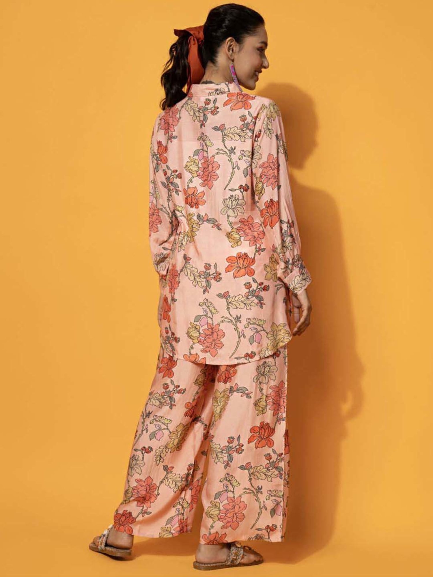 Libas Peach Printed Silk Blend Co-Ords