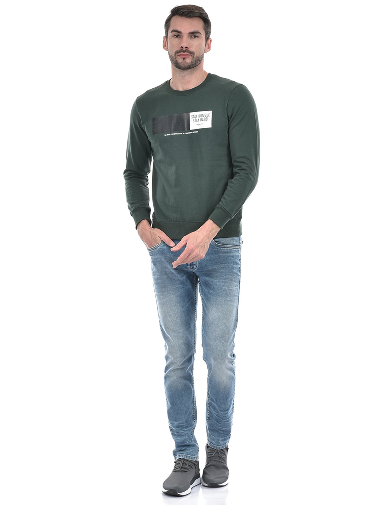 Integriti Military Green Regular Fit Printed Sweatshirt