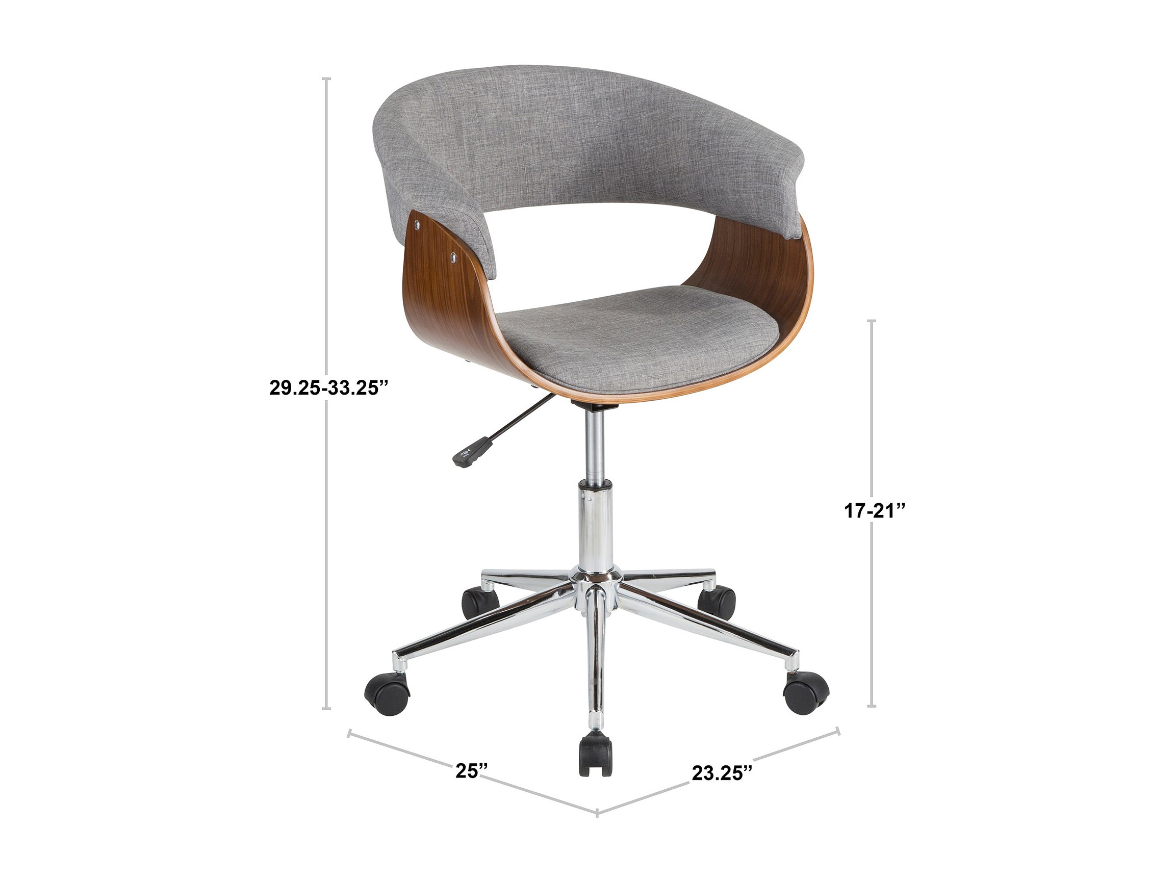 Vintage Mod Mid-Century Modern Office Chair in Walnut Wood and Light Grey Fabric by LumiSource