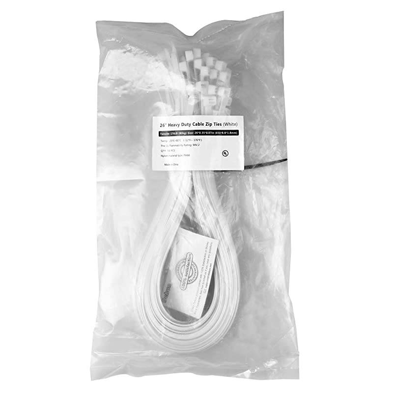 26 Inch Industrial Zip Ties by , Extra Long White Heavy Duty Nylon Cable Ties, 175 LB Tensile Strength, White (50 Packs)