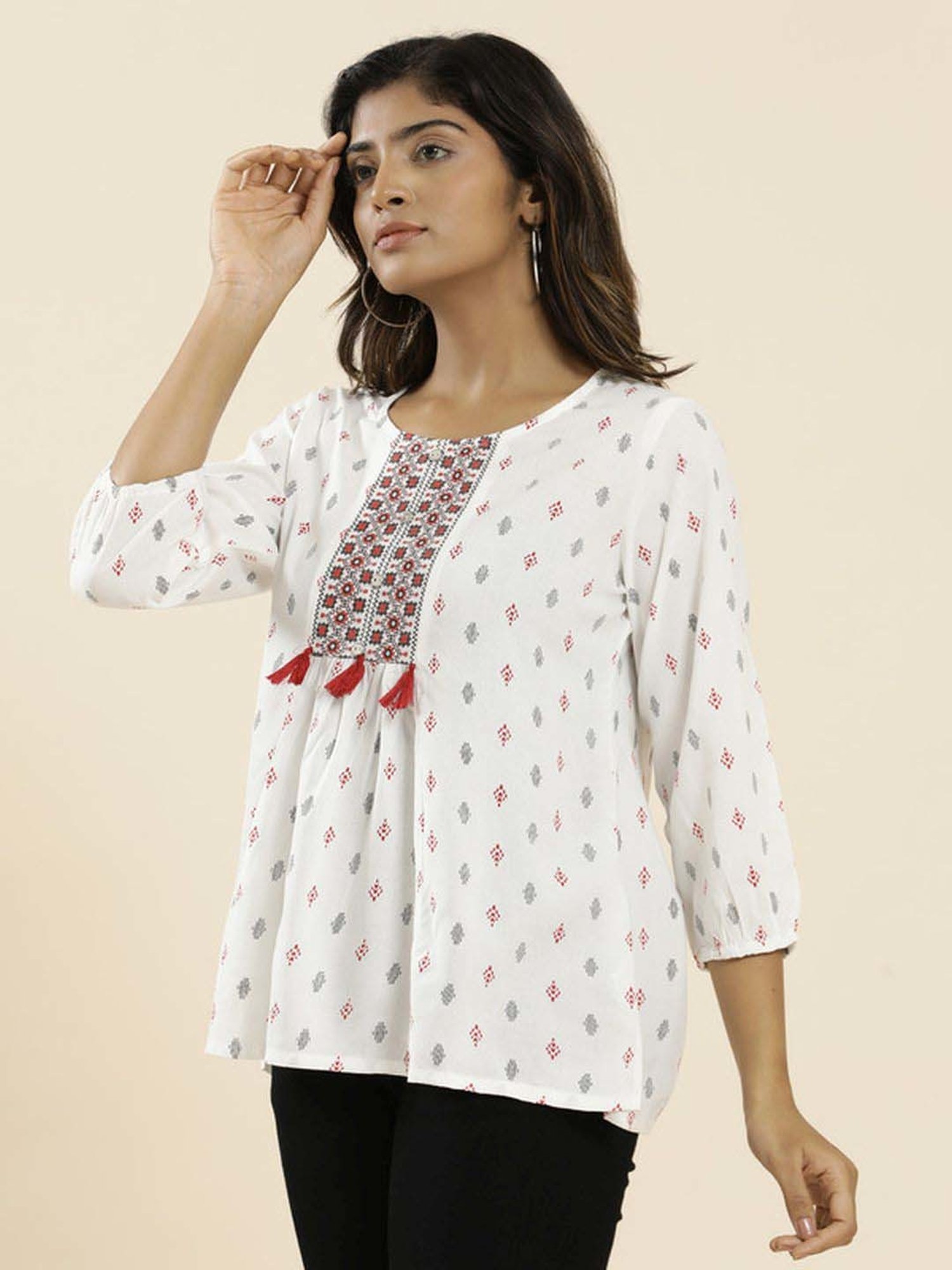 Jaipur Kurti White Printed Top