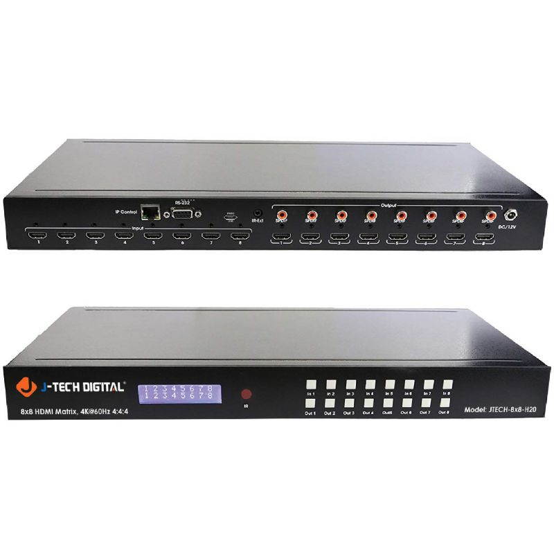 J-Tech Digital 8X8 HDMI Matrix Switcher 4K@60Hz 4:4:4 Ultra HD HDMI 2.0 Supports HDCP 2.2/1.4, EDID, DTS, Dolby HD, Control4 Driver [JTECH-8X8-H20]
