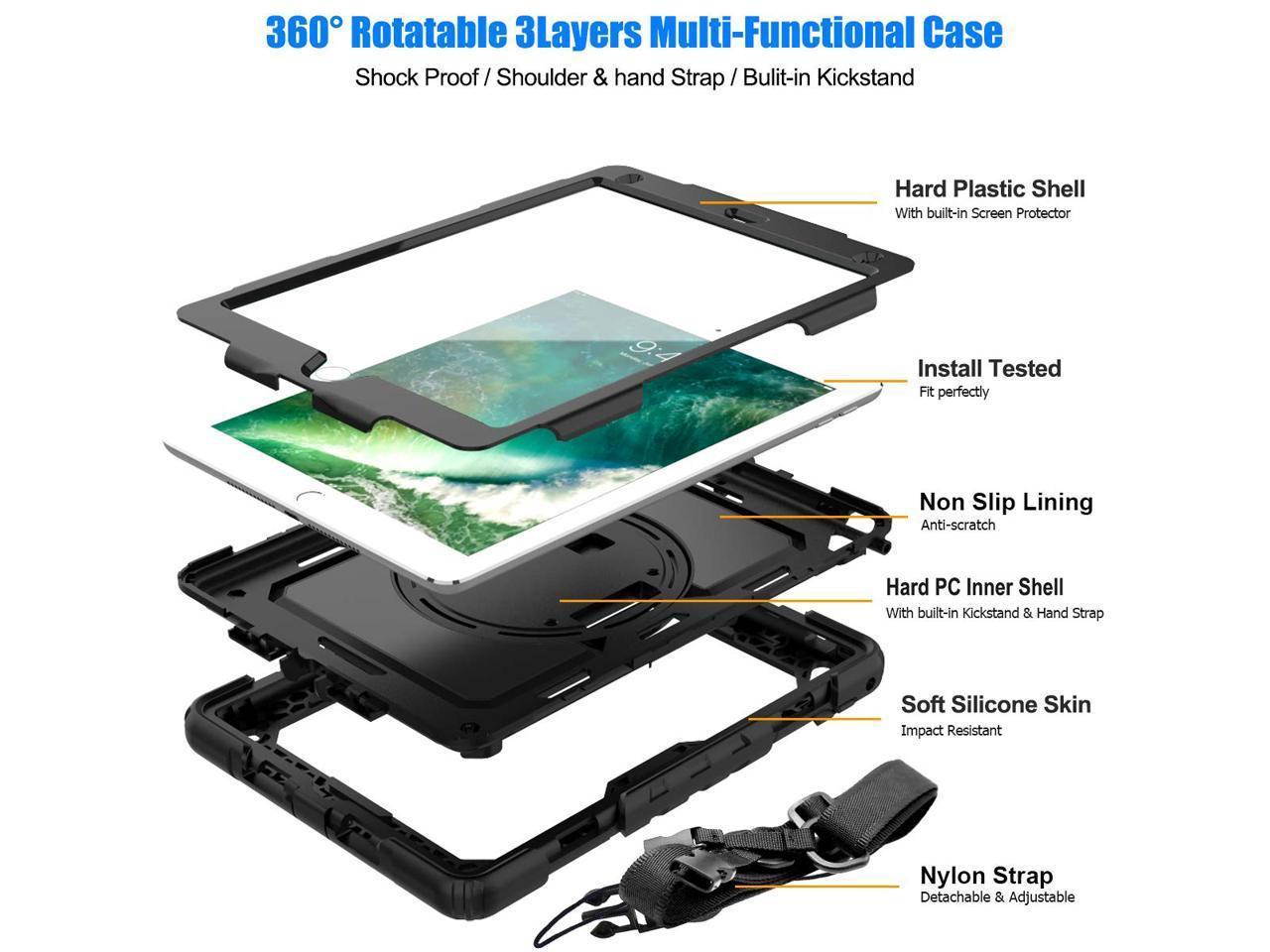 iPad 9.7 2018 2017 Case iPad Air 2 Case iPad Pro 9.7 Case Heavy Duty Rugged Shockproof Protective Hard Case Cover For for Apple iPad 6th / 5th Generation / iPad Air 2 / iPad Pro 9.7 inch