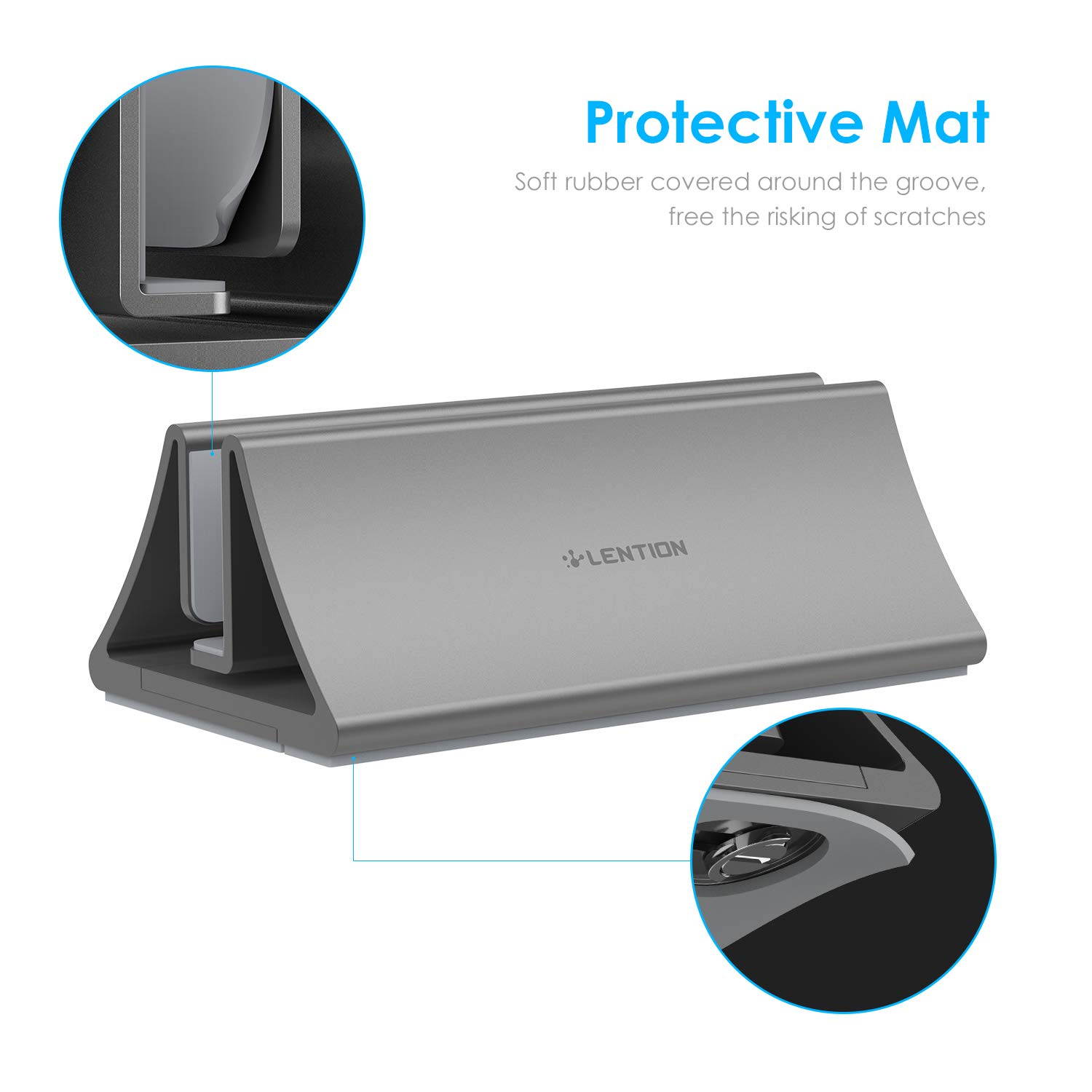 LENTION Aluminum Space-Saving Vertical Desktop Stand Compatible MacBook Air/Pro 13 15, MacBook 12, iPad Pro 12.9, Surface Book, Chromebook and 11 to 17-inch Laptops (Space Gray)