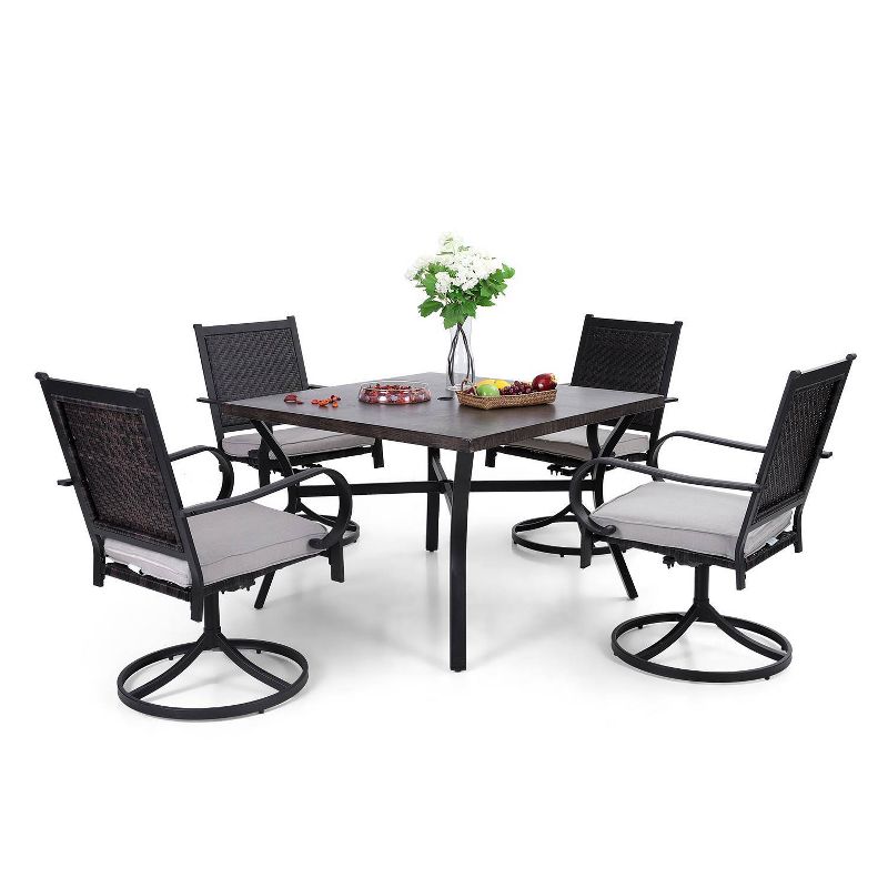 5pc Patio Dining Set with 360 Swivel Chairs with Cushions and Square Steel & Faux Tabletop - Captiva Designs