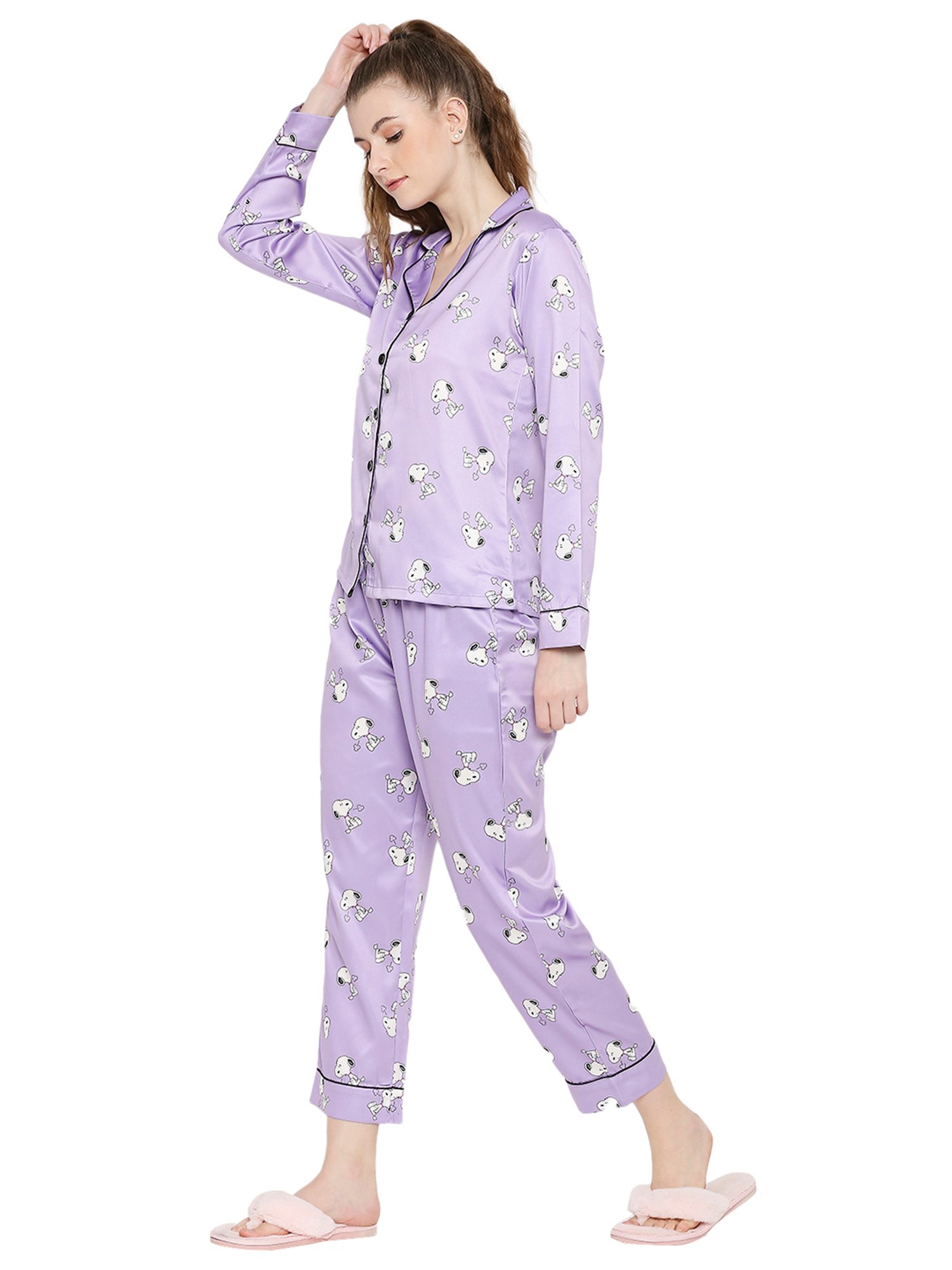 Smarty Pants Lilac Satin Print Shirt With Pyjamas