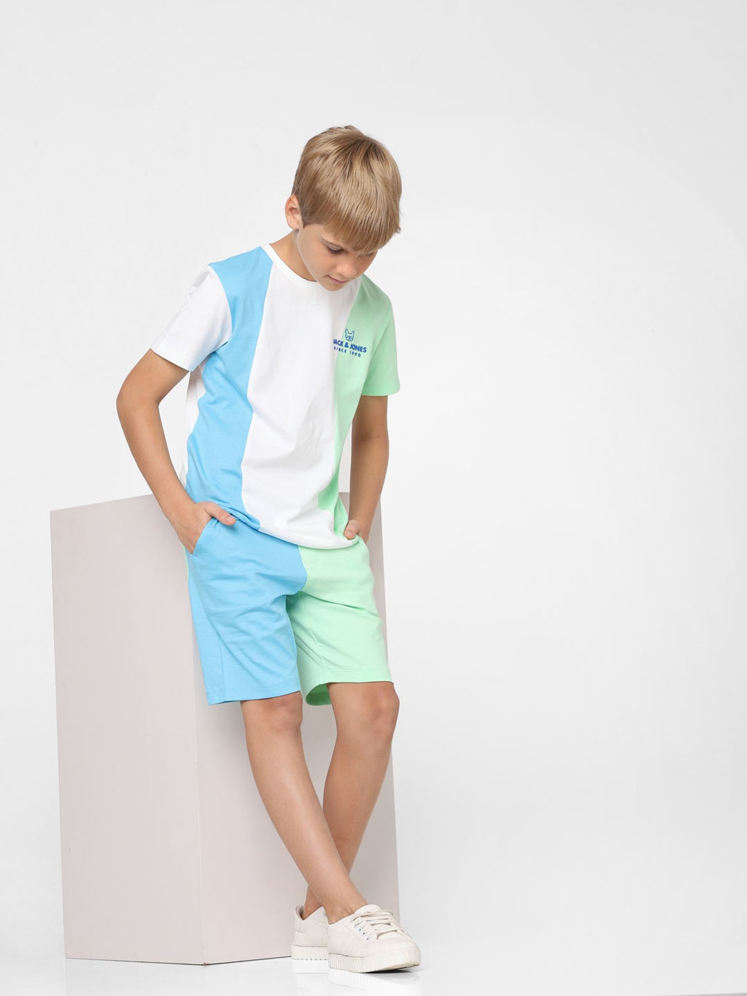 Jack & Jones Junior Blue & Green Color Block Shorts