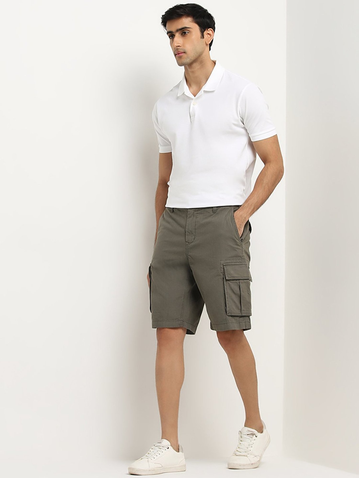 WES Casuals by Westside Olive Relaxed-Fit Mid-Rise Cotton Shorts