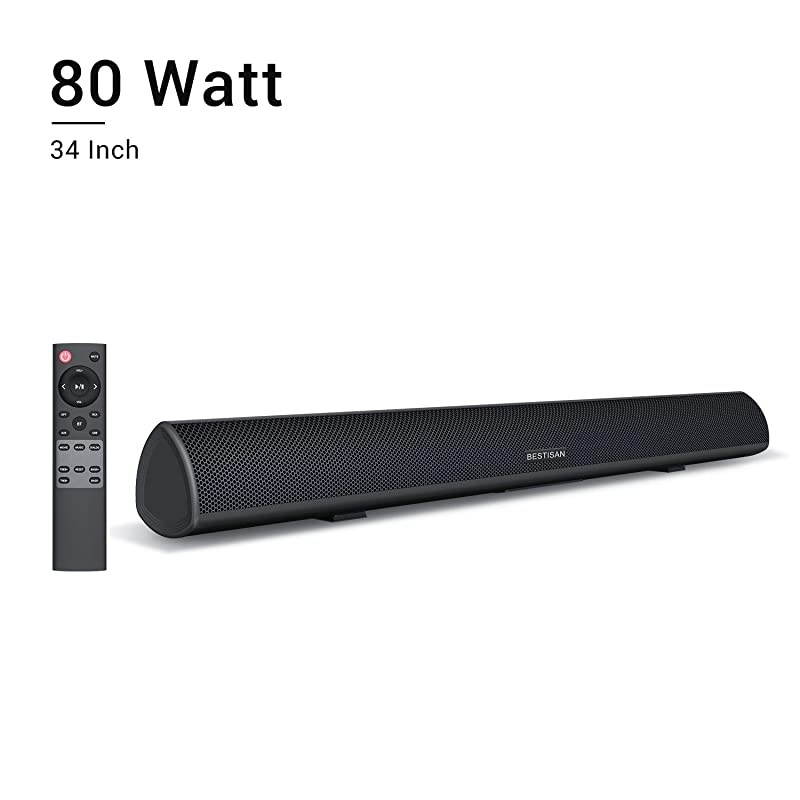 34Inch Sound bar Bestisan Soundbar Bluetooth 50 Wireless and Wired Home Theater Speaker DSP Bass Adjustable Optical Cable Included WorryFree 90Day Trial 2019 Upgraded