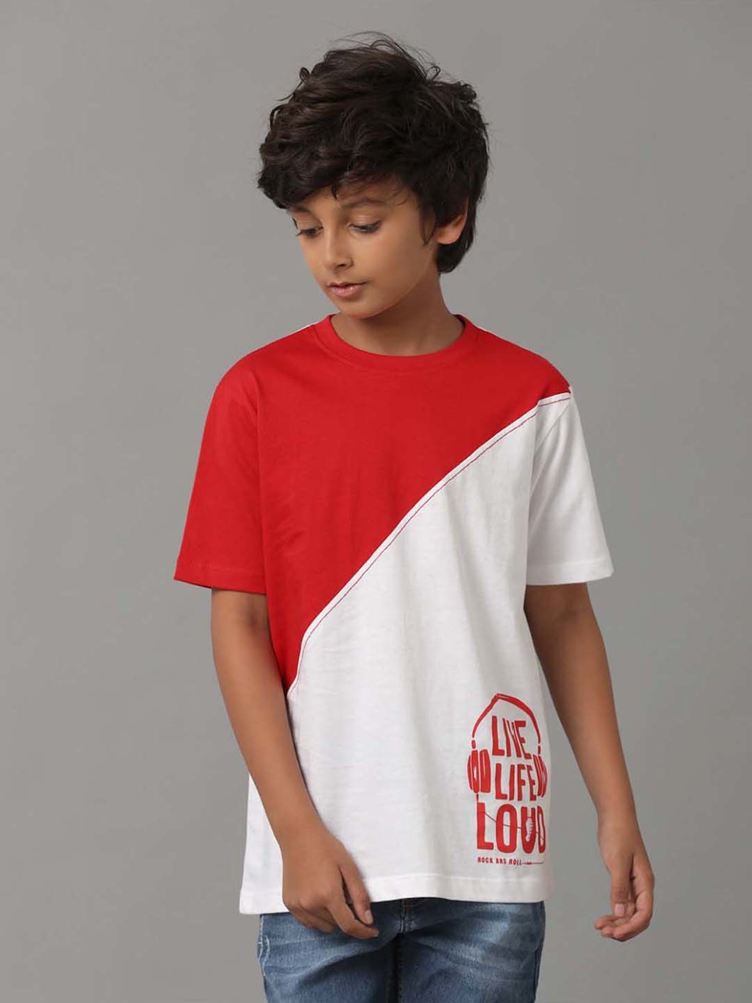 Under Fourteen Only Kids Red & White Cotton Printed T-Shirt