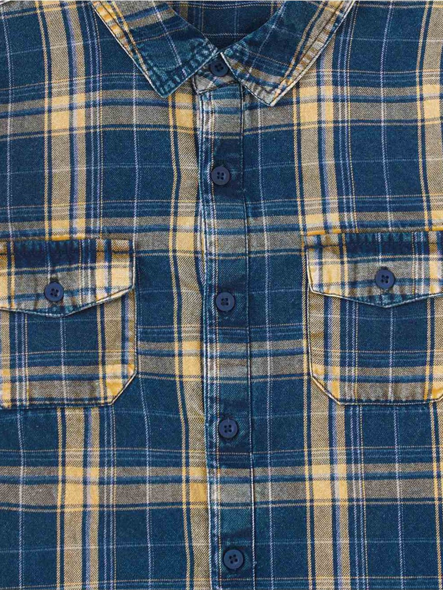 Edheads Kids Blue & Yellow Cotton Chequered Full Sleeves Shirt
