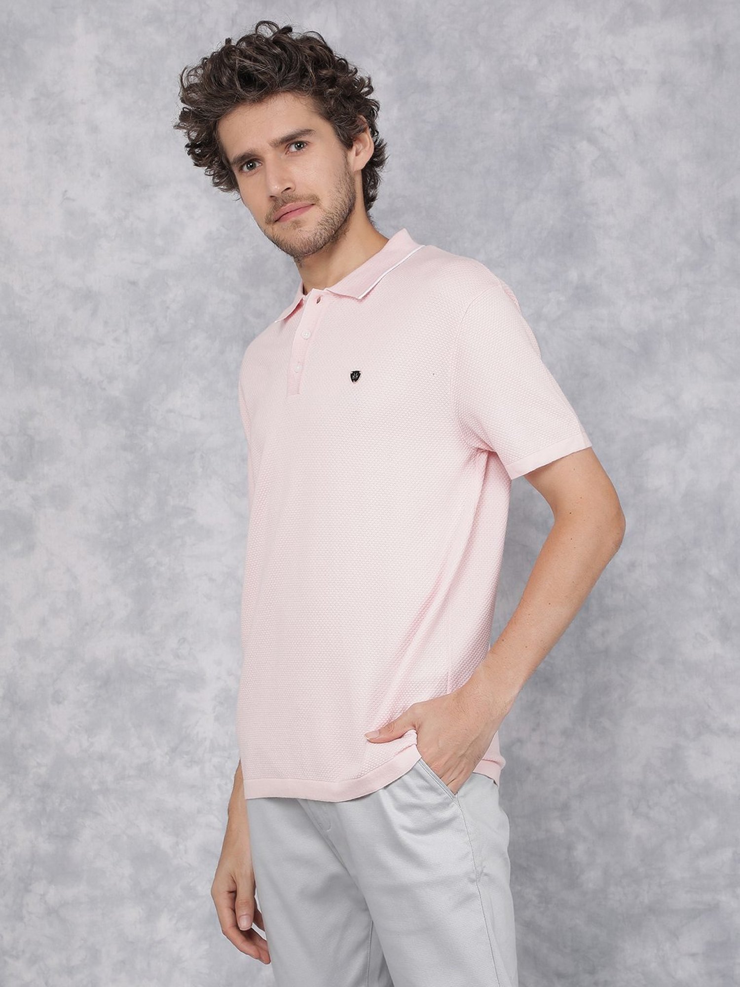 Crimsoune Club Pink Slim Fit Texture Polo T-Shirt
