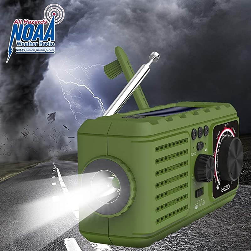 Radio - NOAA Weather Portable Radio with AM/FM 2200mAh Power Bank USB Charger LED Flashlights Solar Hand Crank and SOS Alarm &ndash; Survival Disaster Kit for Camping Hurricane Supplies - Green