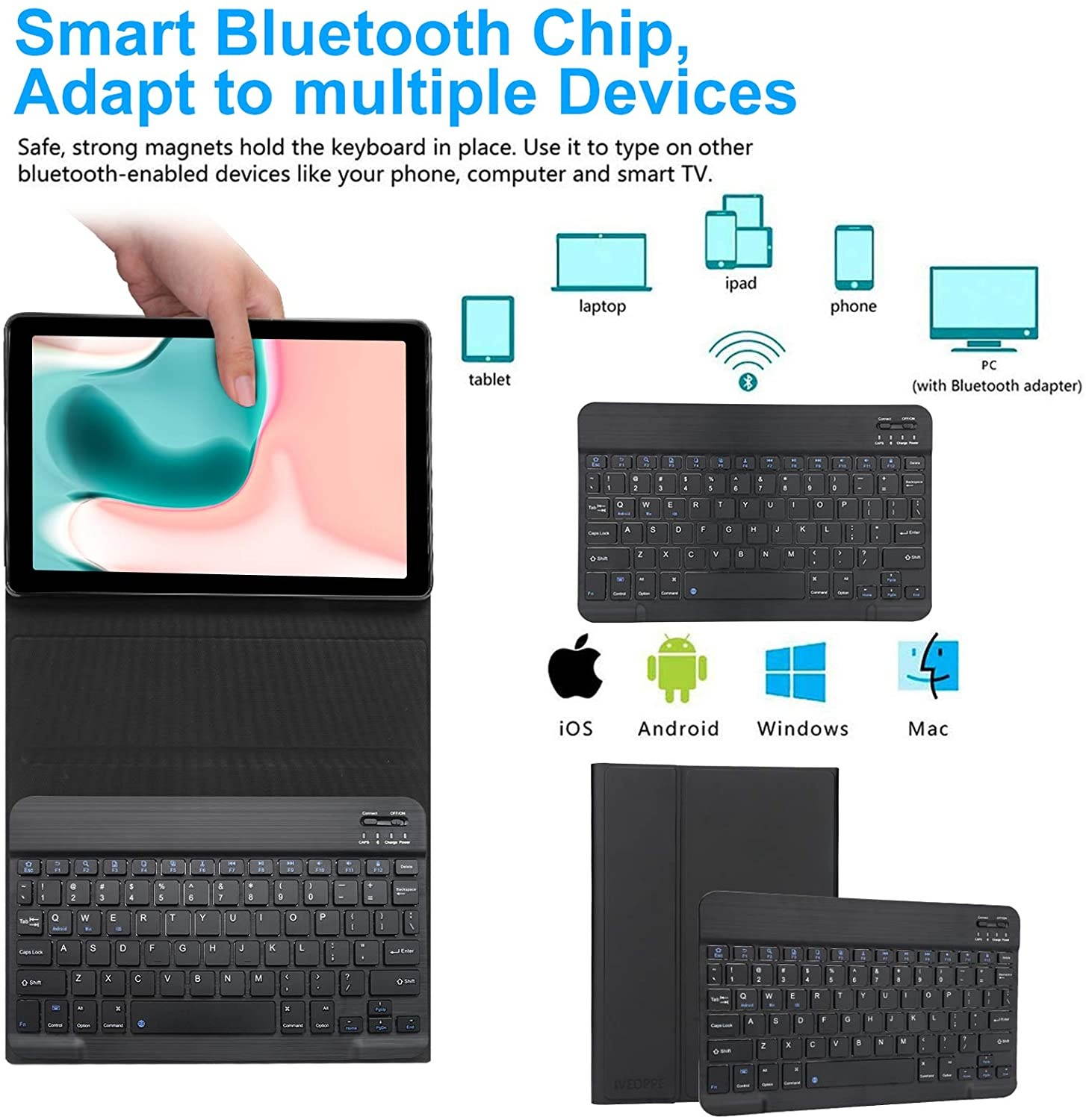 Samsung Galaxy Tab A7 10.4 2020 Keyboard Case SM-T500/T505/T507 IVEOPPE Detachable Wireless Bluetooth Magnetic Keyboard Folio Slim Case for Samsung Galaxy Tab A7 10.4 (Black)