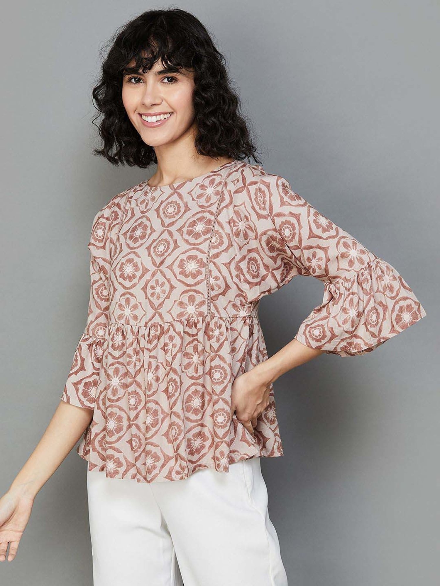 Colour Me by Melange Beige Printed Top