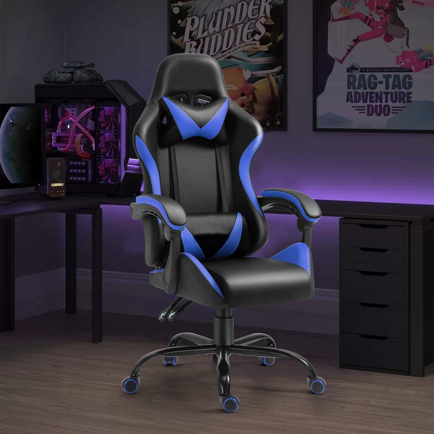 Gaming Chair, Racing Style Computer Desk Chair Padded Armrests Ergonomic Lumbar Support Adjustable Height