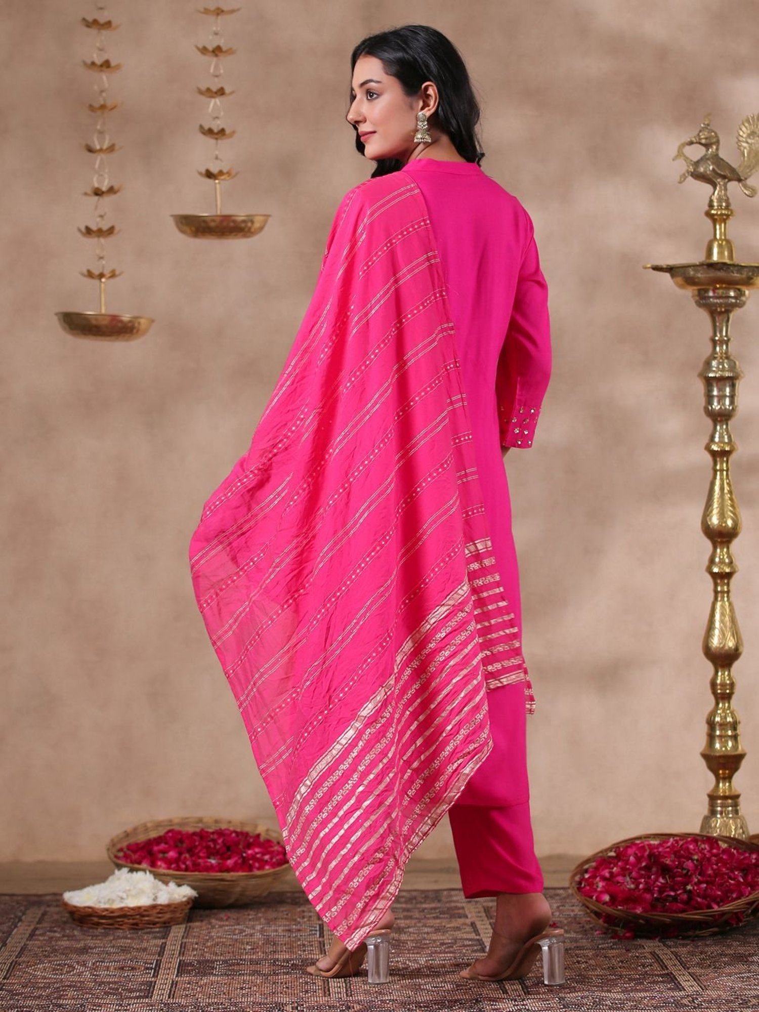Anubhutee Pink Cotton Kurta Pant Set With Dupatta